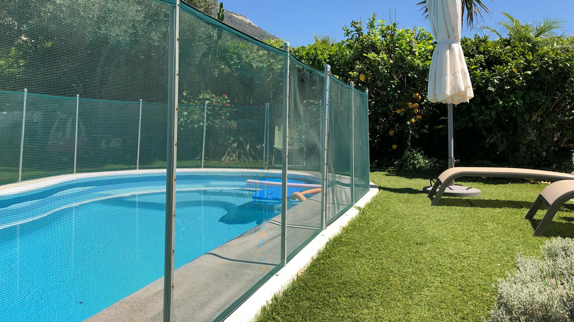 Pool mit Sicherheitszaun für Kinder und Haustiere in Garten