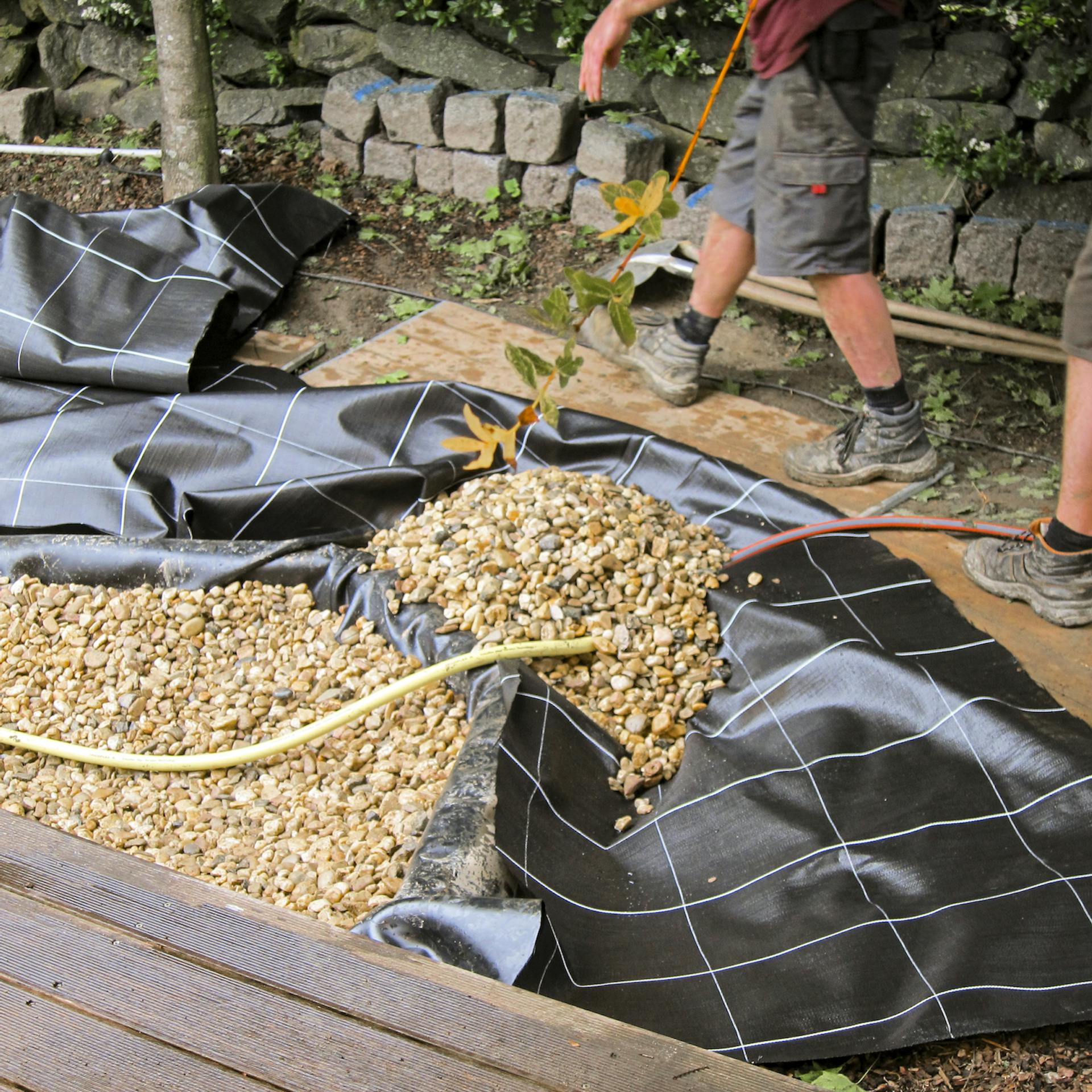Kies ist auf verschiedenen Teichzonen verteilt.