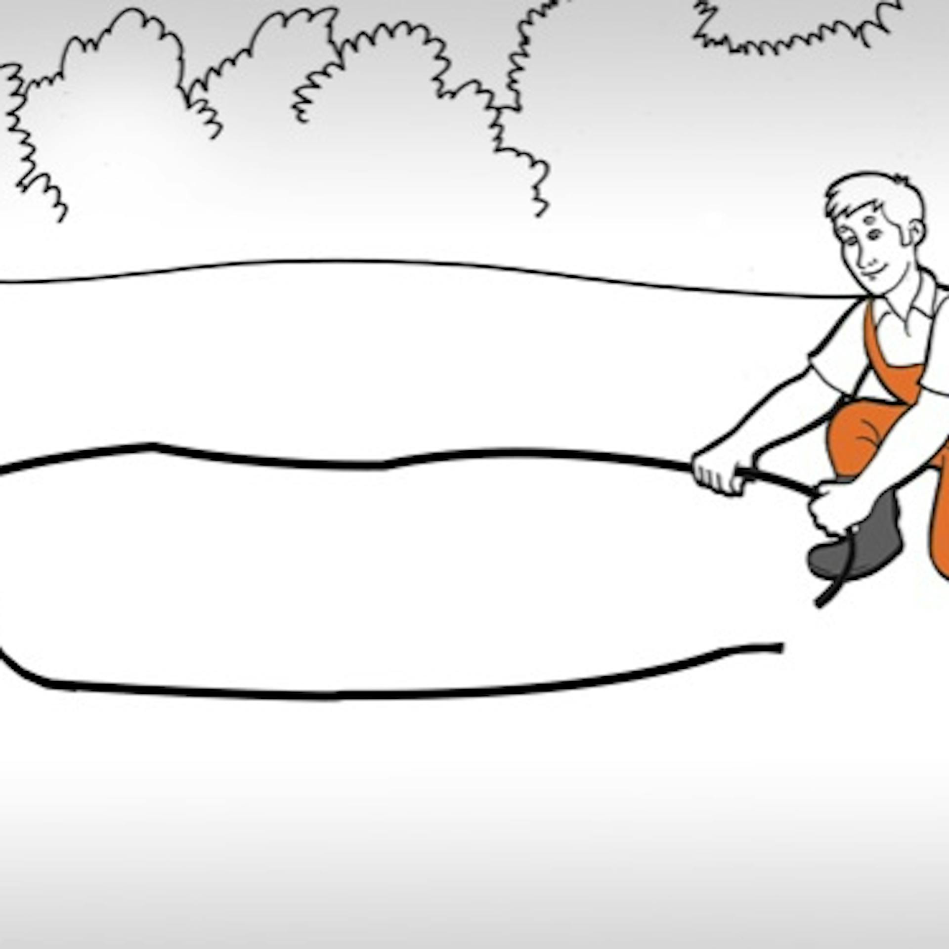 Un uomo definisce l’ingombro di una piscina per cani posando a terra una corda