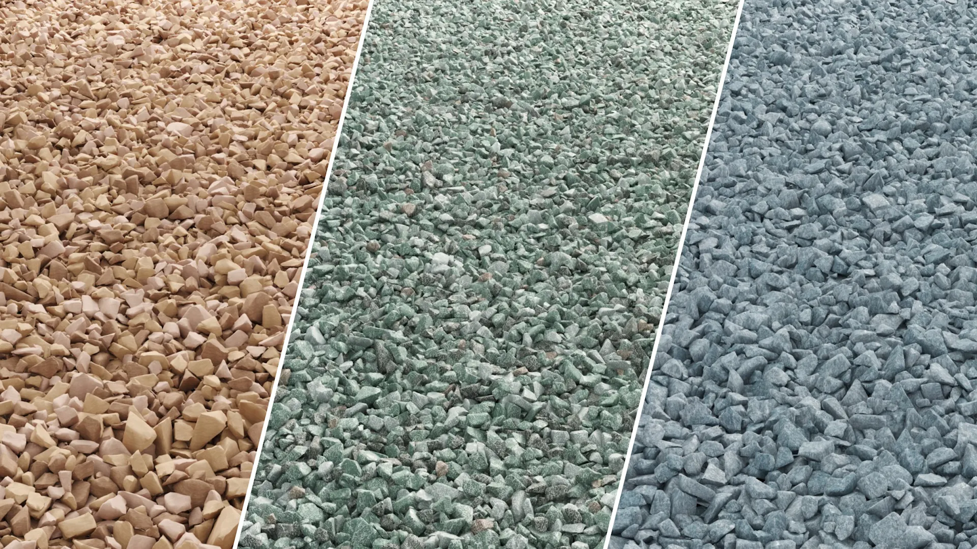 Ziersplitt in Terragelb, Grün und Schwarz.