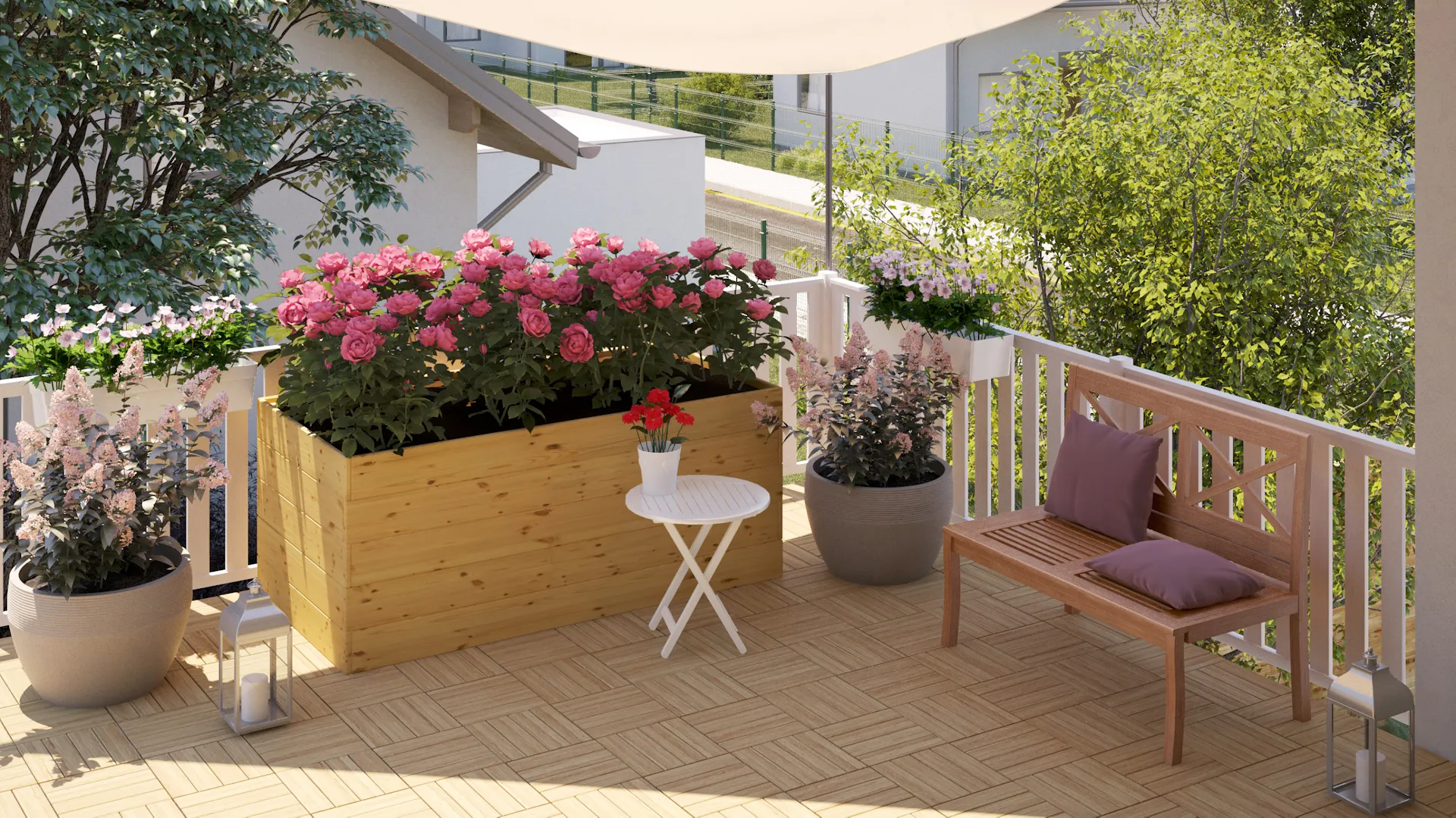Sonnensegel auf Balkon als Sichtschutz