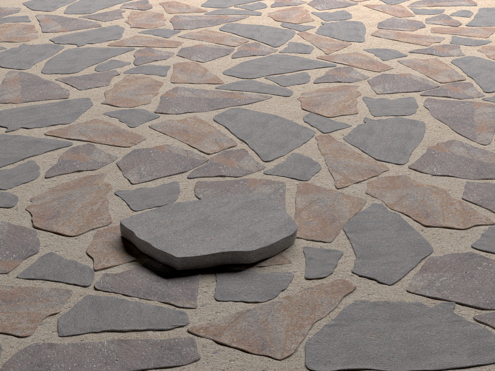 Sentiero in pietra naturale con pietre marroni e grigie.