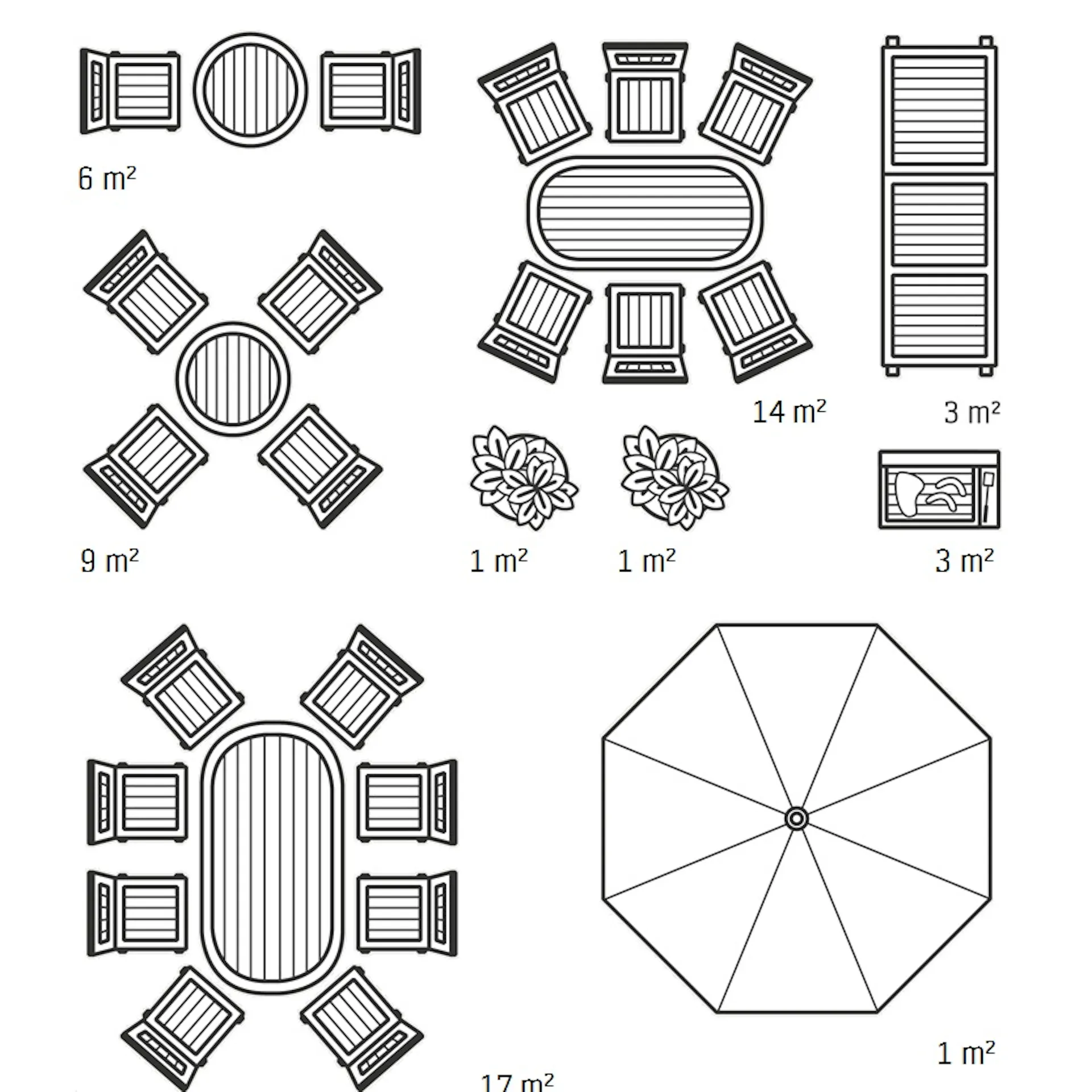Modelle zeigen, wieviel Platz verschiedene Elemente auf einer Terrasse benötigen.