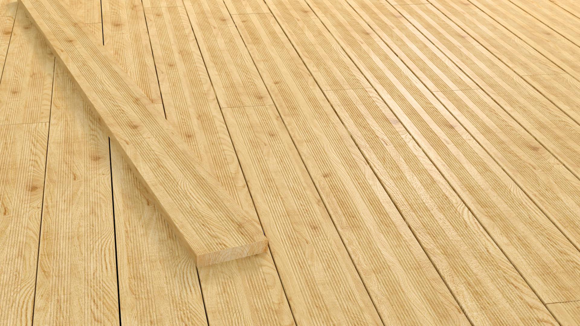 Detailansicht einer Terrassendiele aus Lärchenholz