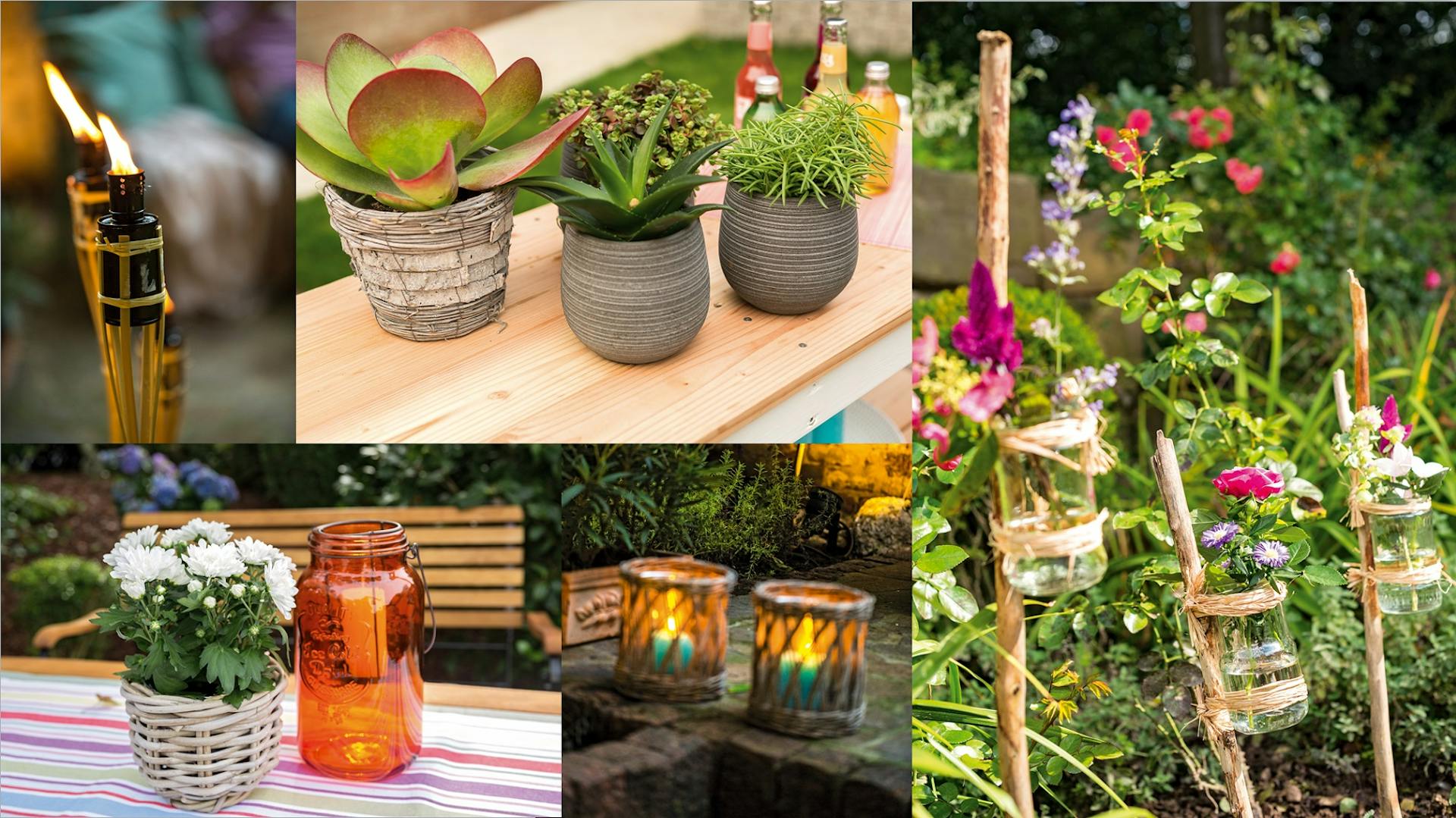 Collage mit Dekoartikeln für den Garten