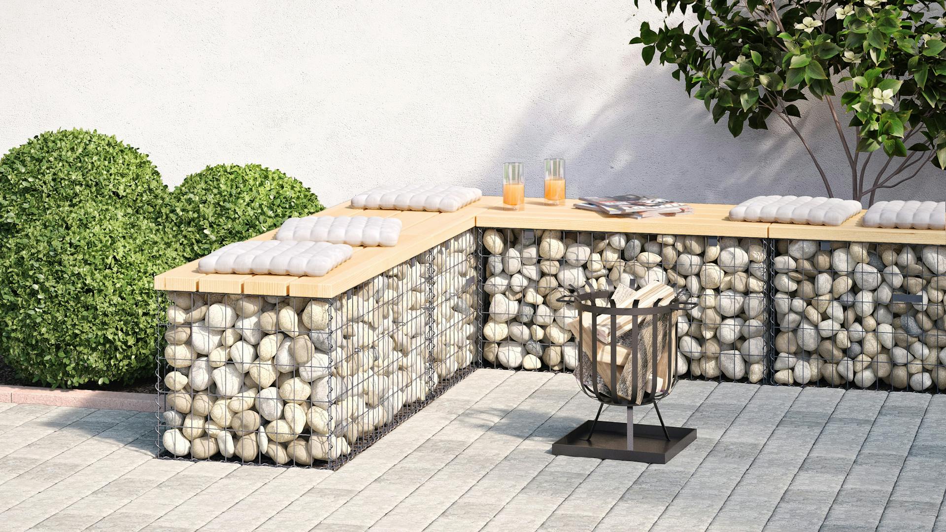 Gabione als Sitzgelegenheit