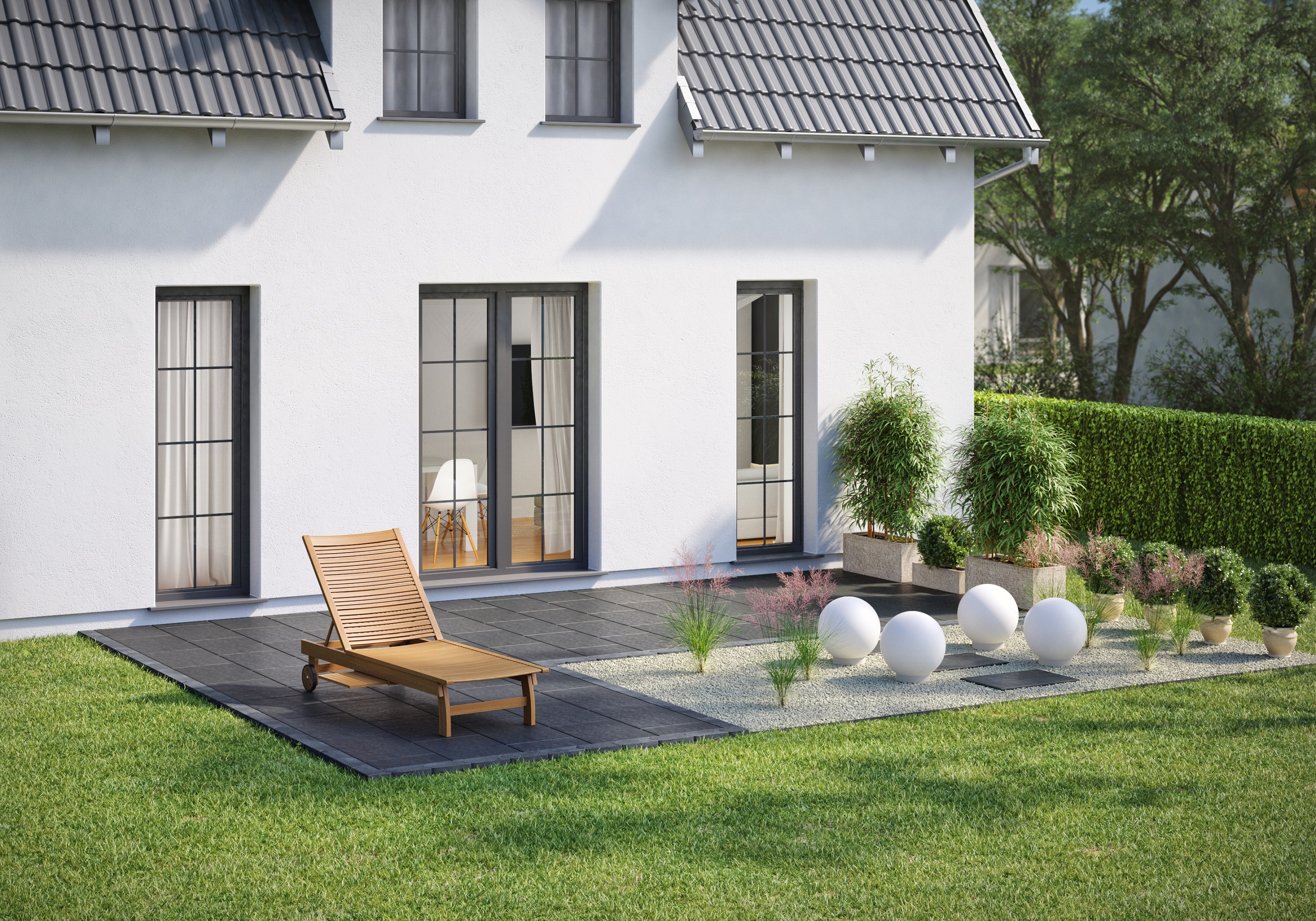 Terrasse mit Glastüren.