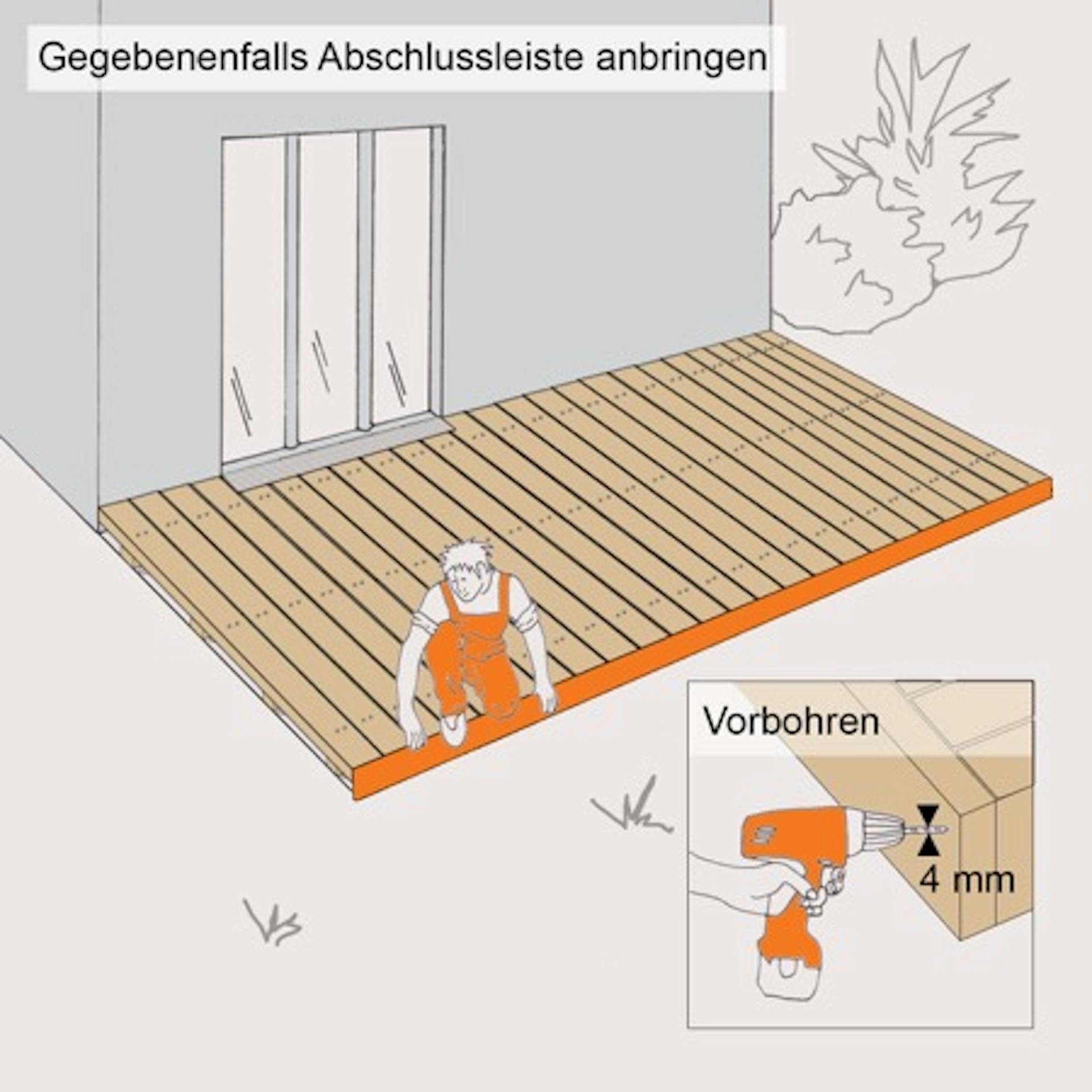 Illustration zur Montage der Abschlussleiste bei Holzbelag