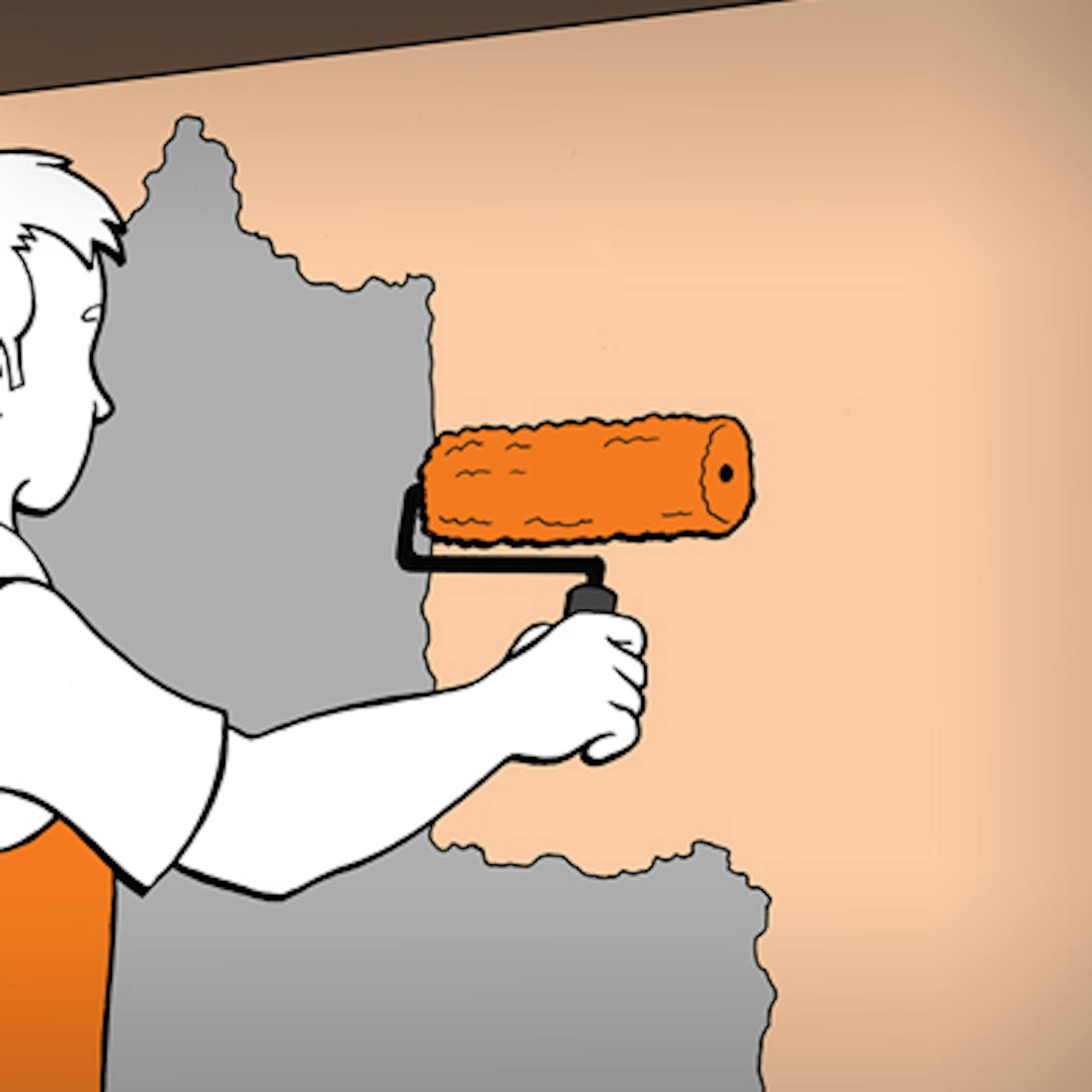 Un appassionato del fai da te esegue la prima mano con un rullo per pittura e la pittura per facciate selezionata.