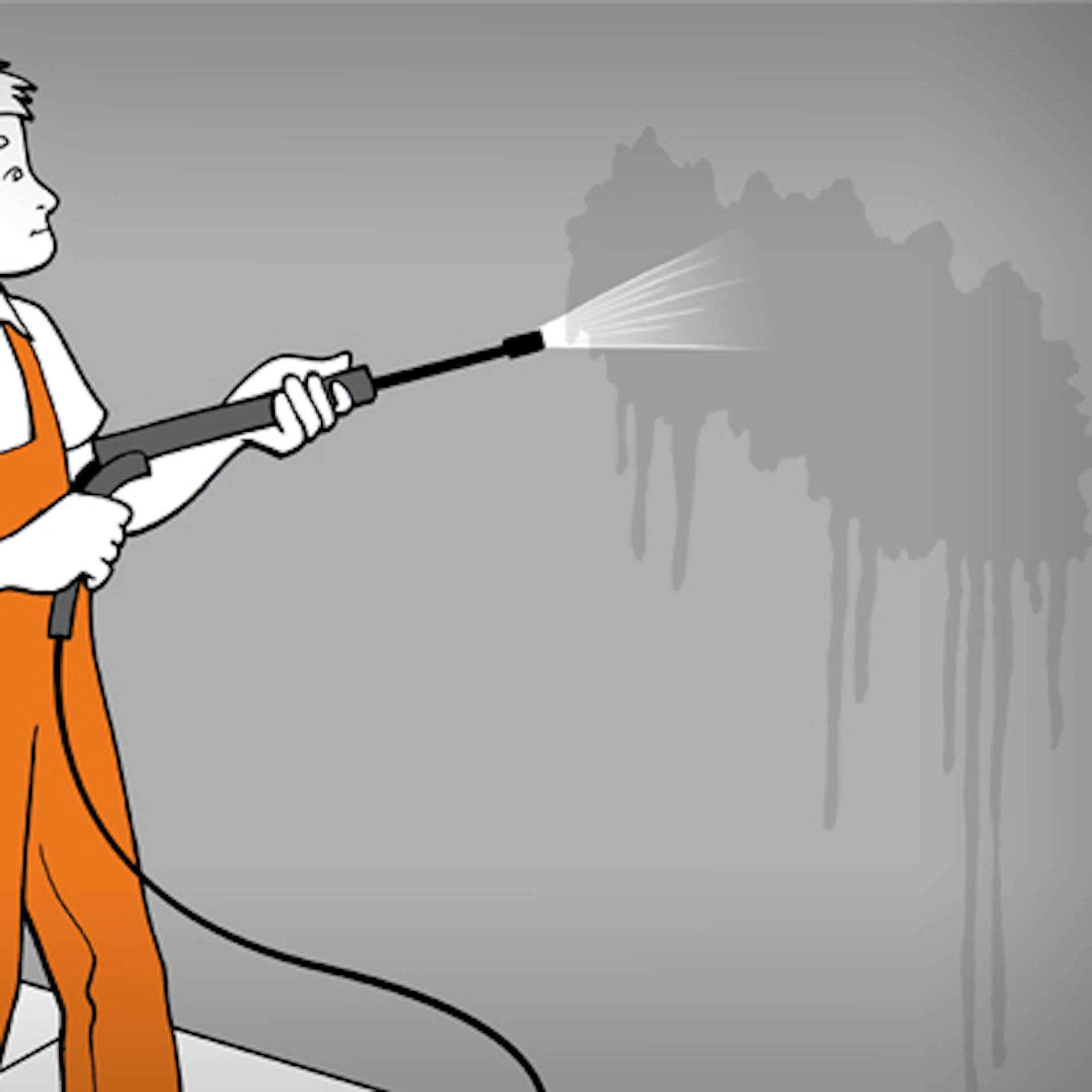 Un appassionato del fai da te pulisce la facciata della casa prima di riverniciare con un’idropulitrice ad alta pressione.