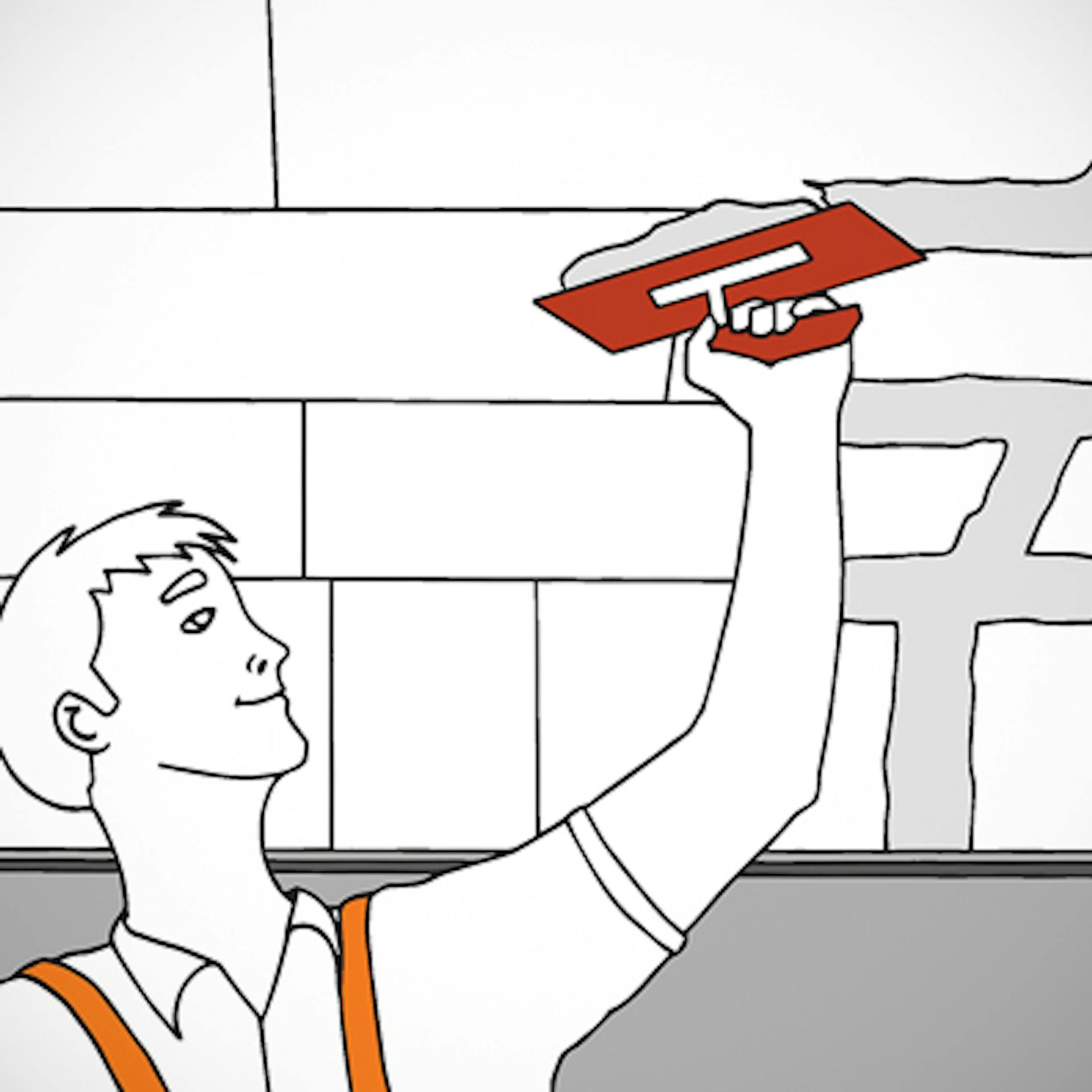 Heimwerker verspachtelt Dämmplatten unter dem Garagendach.