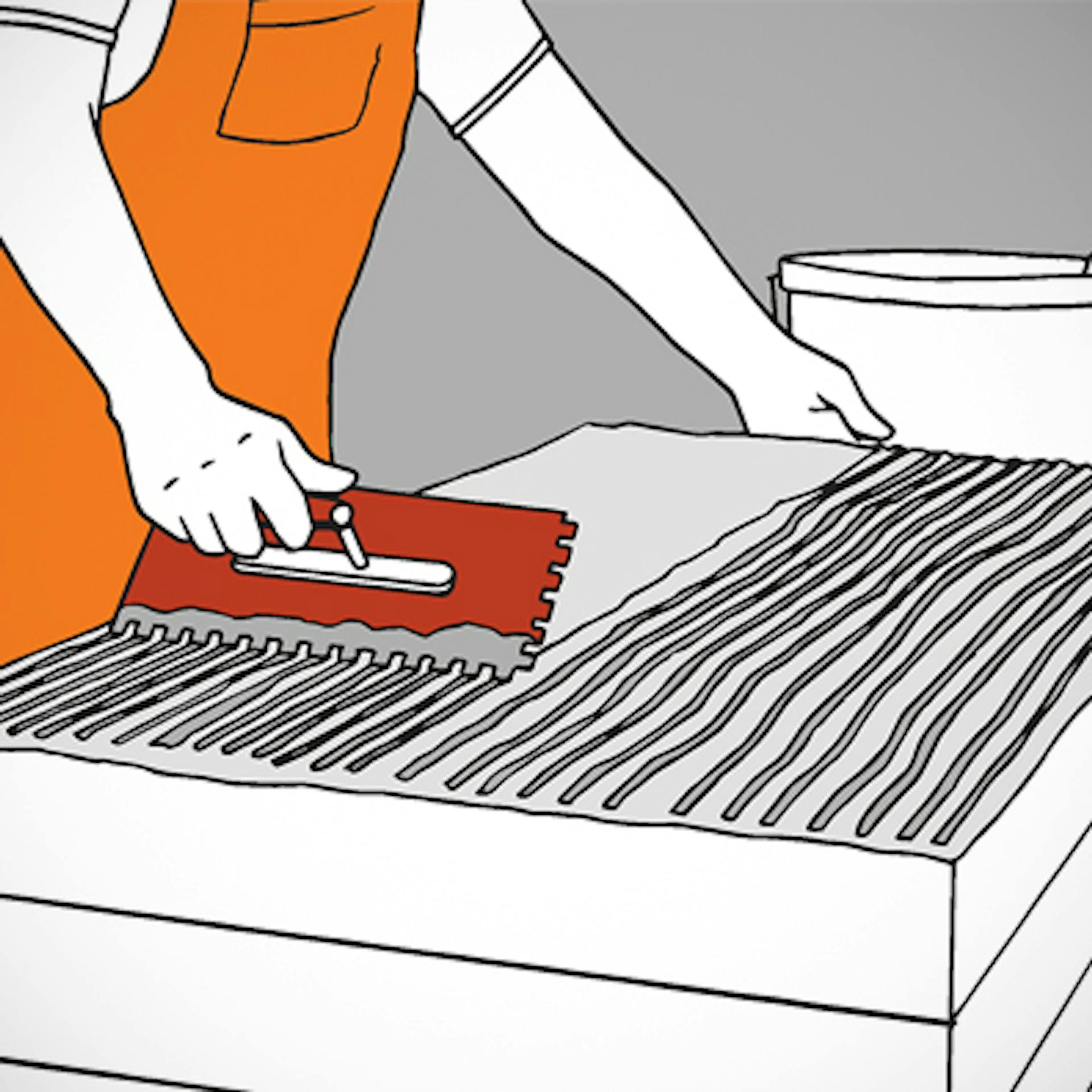 Heimwerker trägt Mörtel auf Dämmplatte auf.