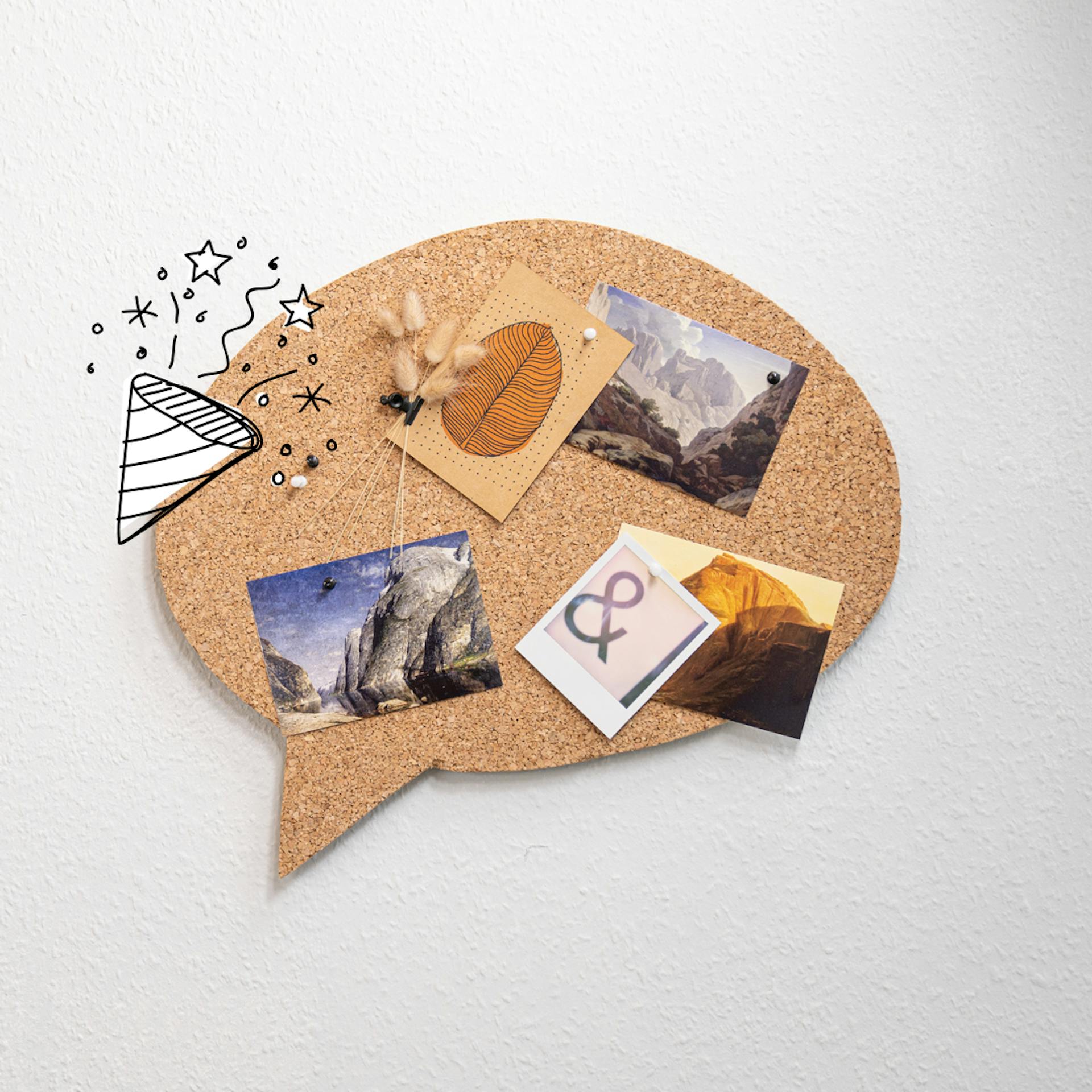 Individuelle Gestaltung von Korkwand als Sprechblase