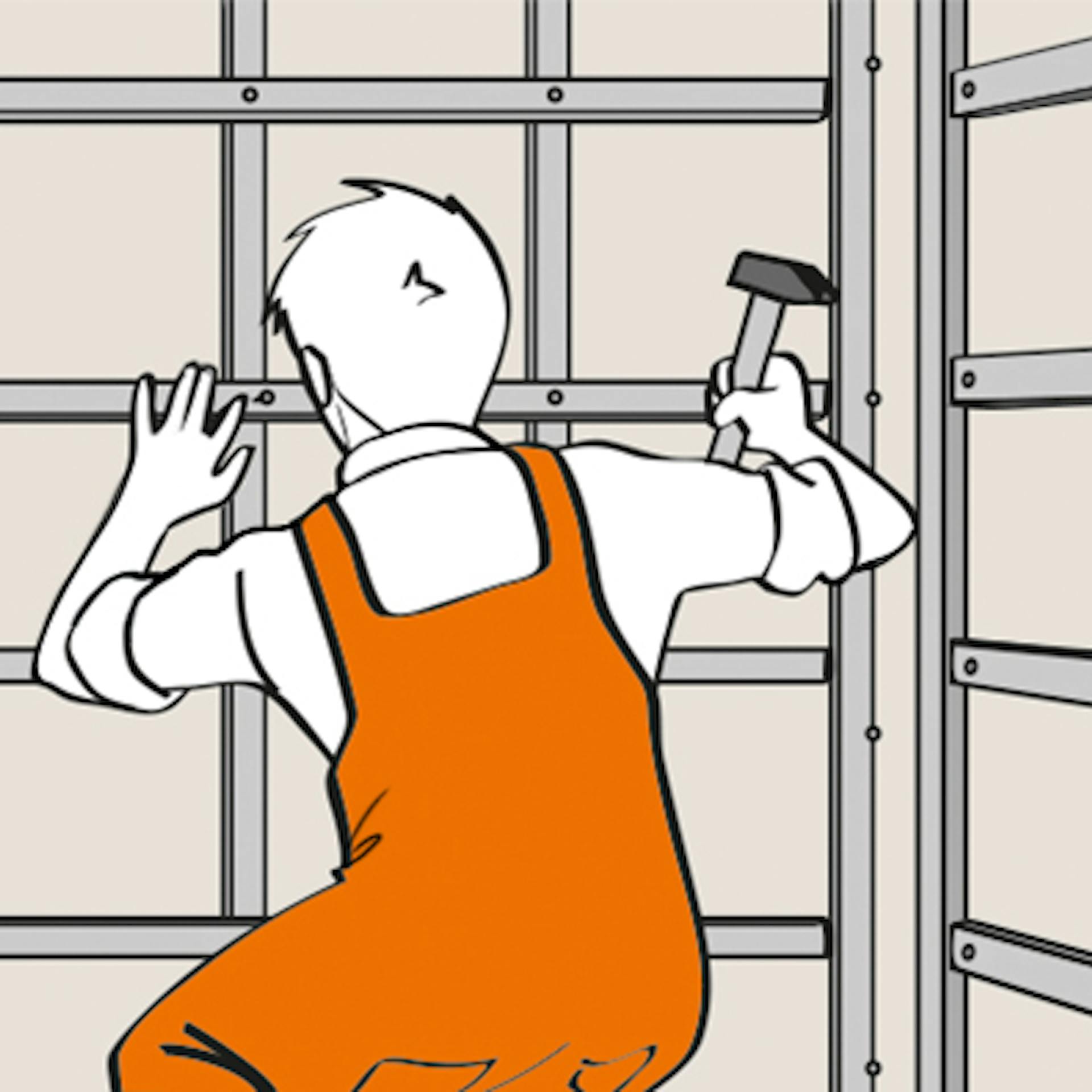 Heimwerker montiert Unterkonstruktion für Paneele.