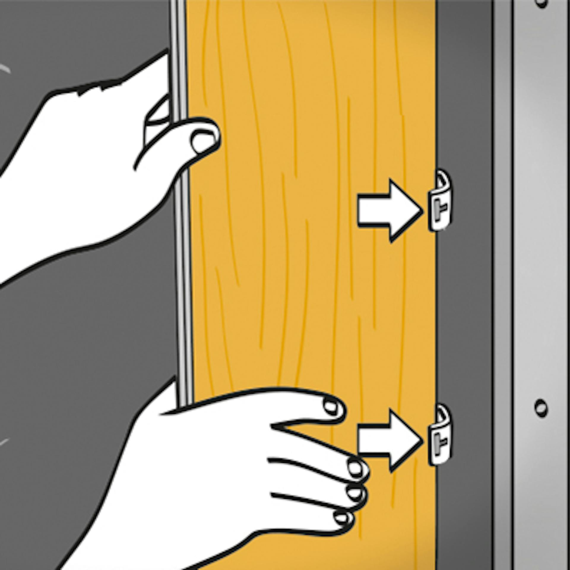 Heimwerker setzt Paneele mithilfe von Befestigungsklammern in die Unterkonstruktion ein.