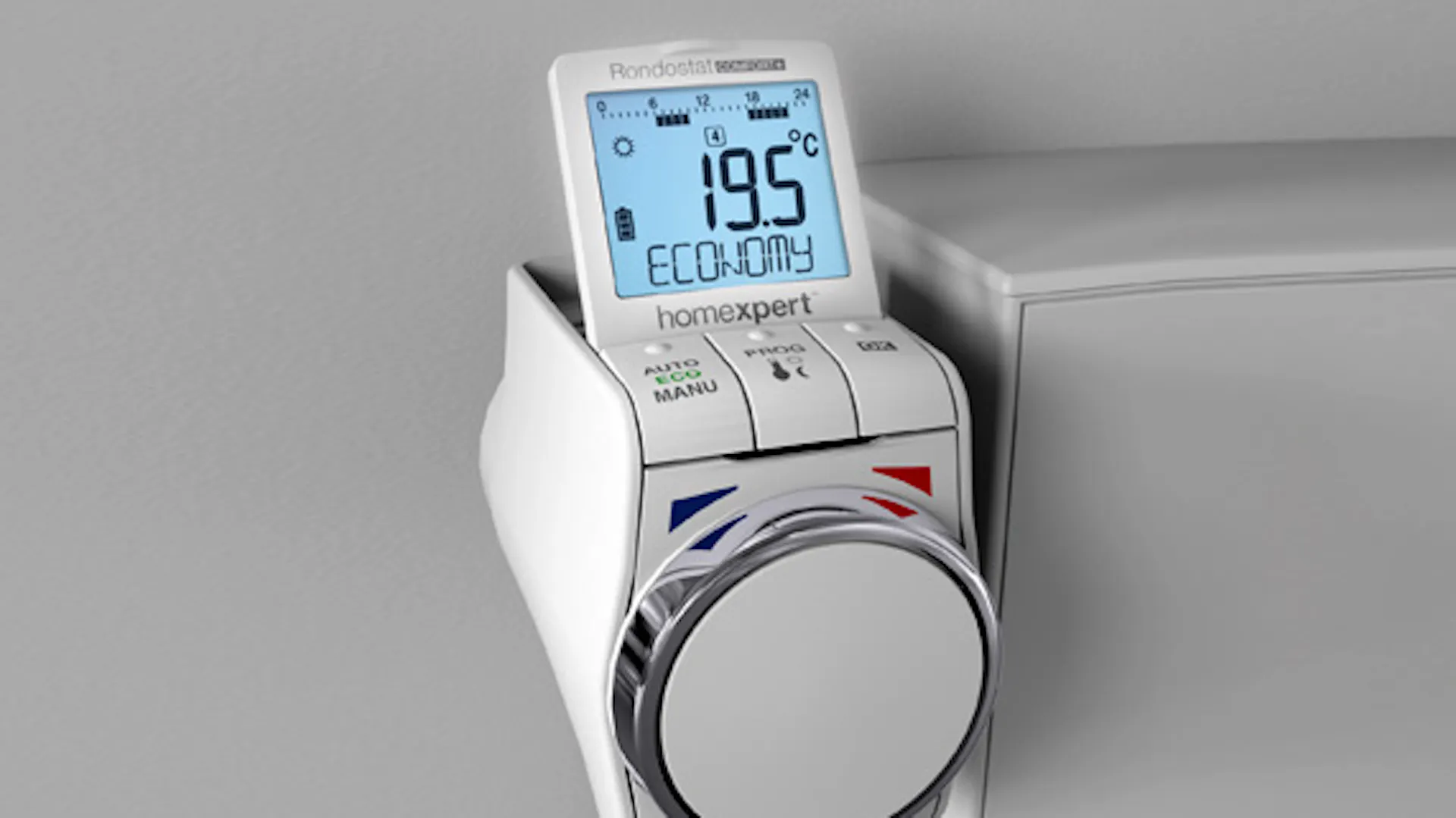 Elektronisches Thermostat an Heizkörper