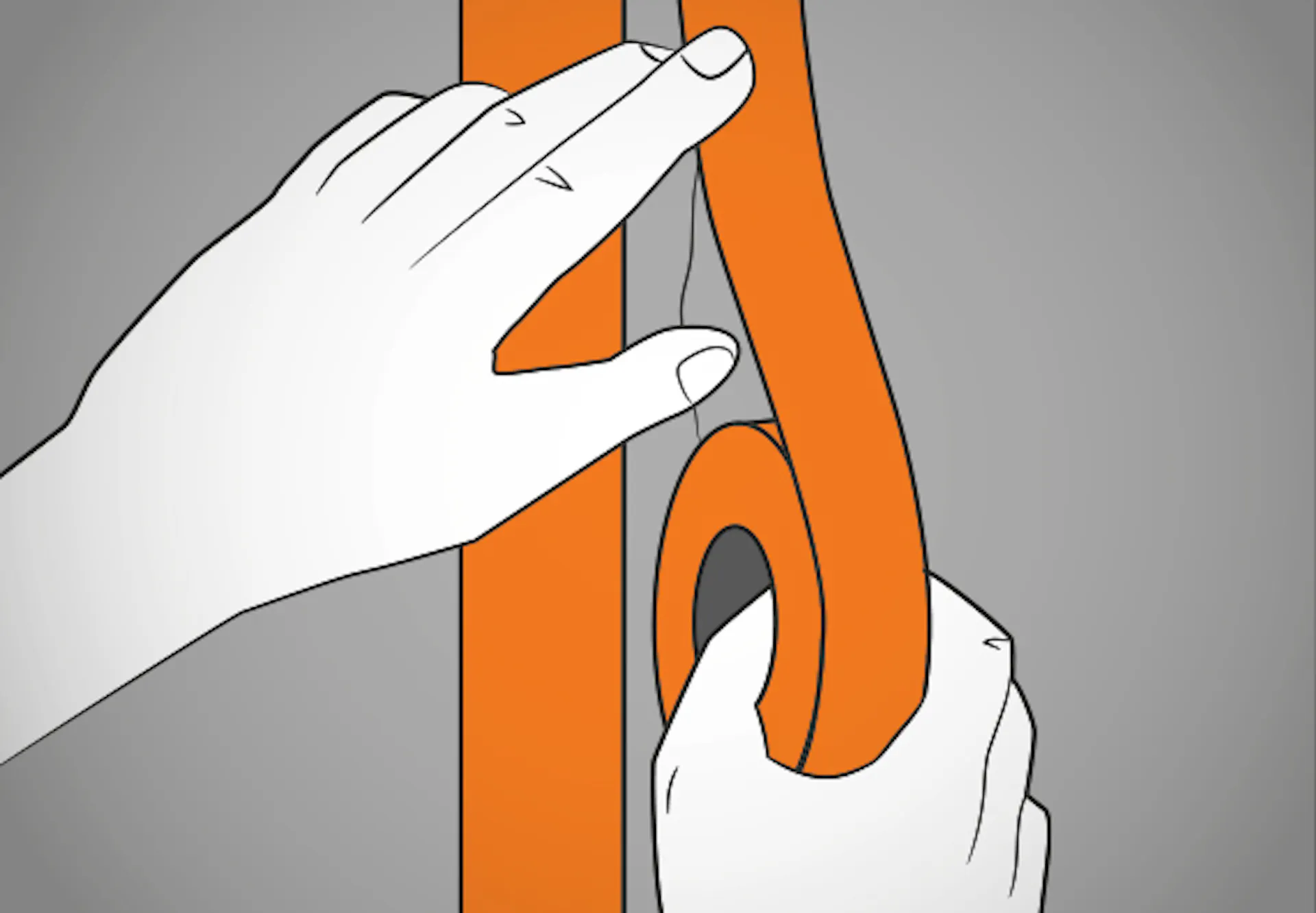 Heimwerker klebt Ränder beim Mauerriss mit Klebeband ab, um Haftgrund auftragen zu können.