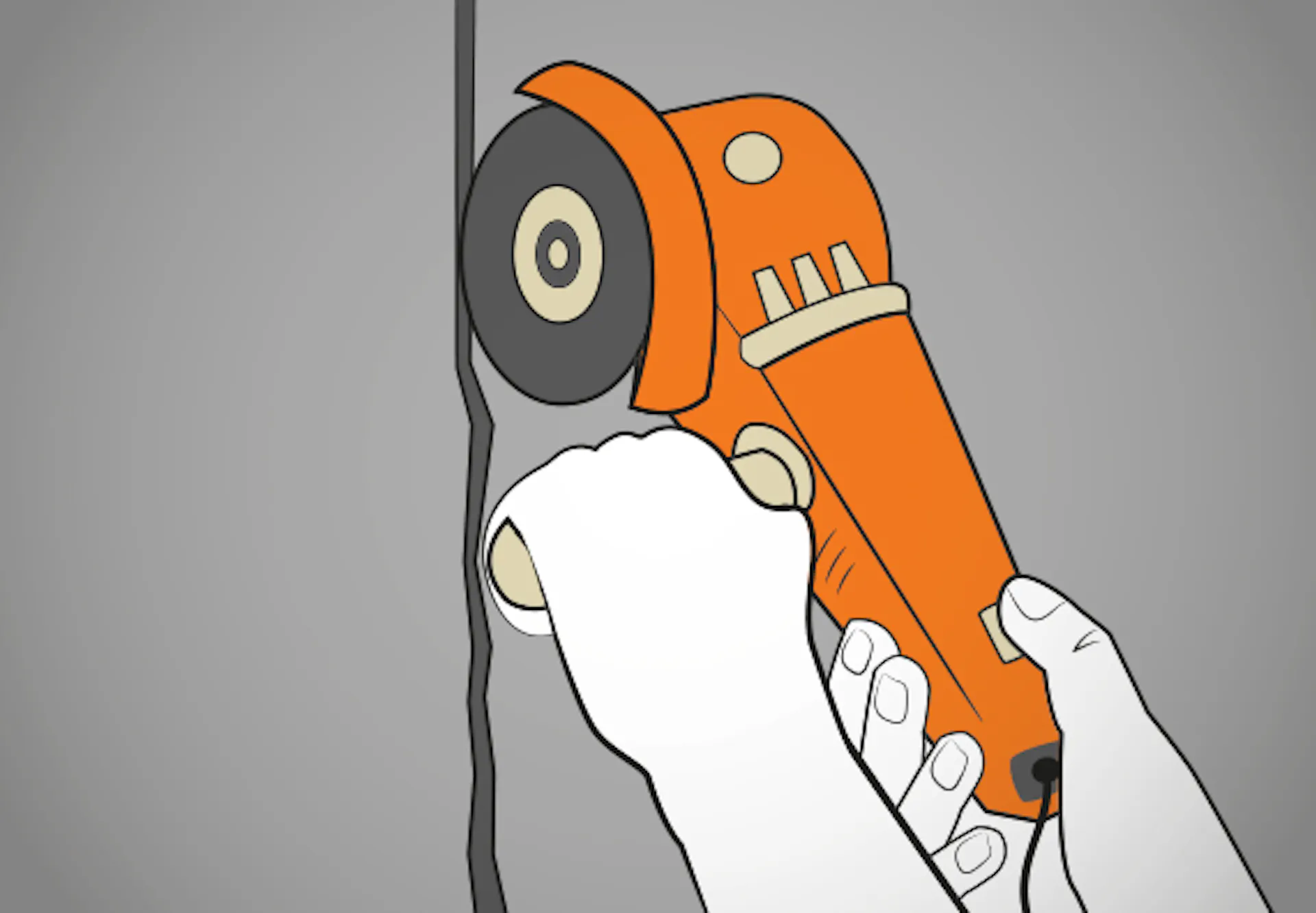 Heimwerker weitet Mauerriss mit Winkelschleifer.