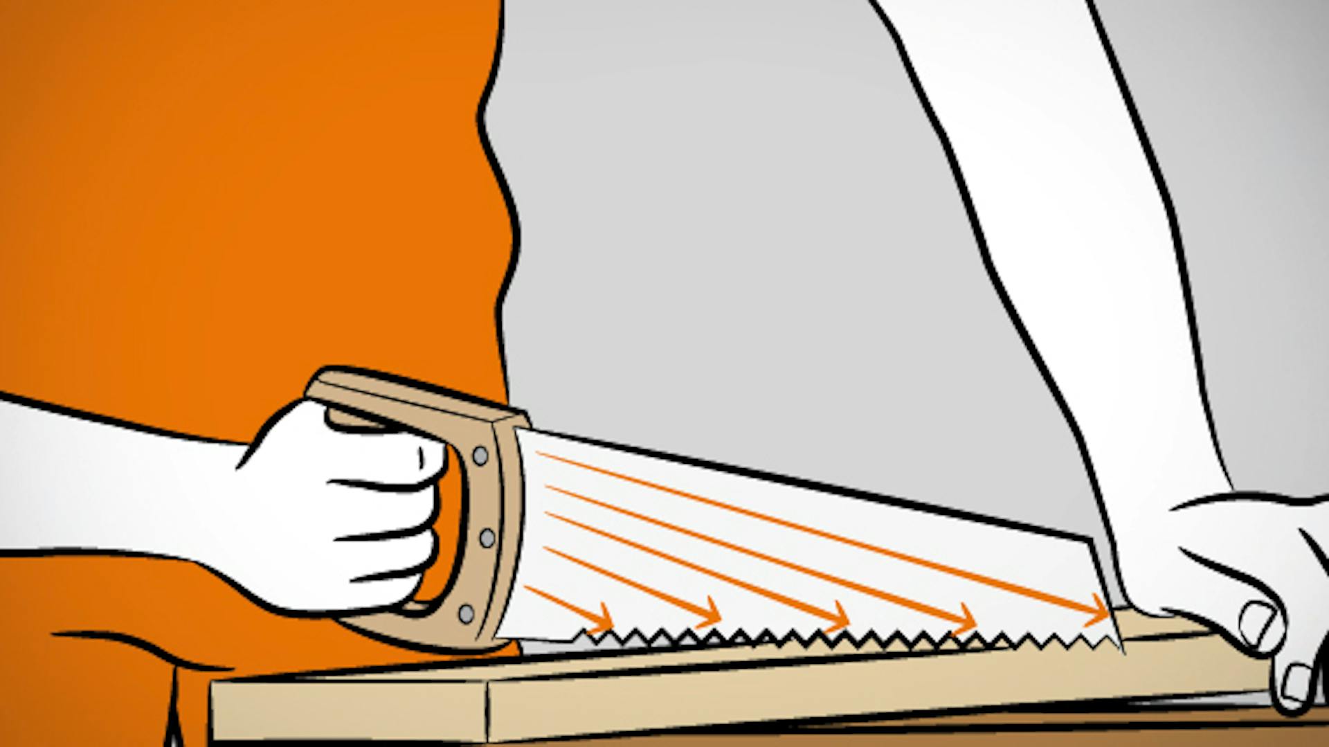 Artigiano taglia con una sega manuale.