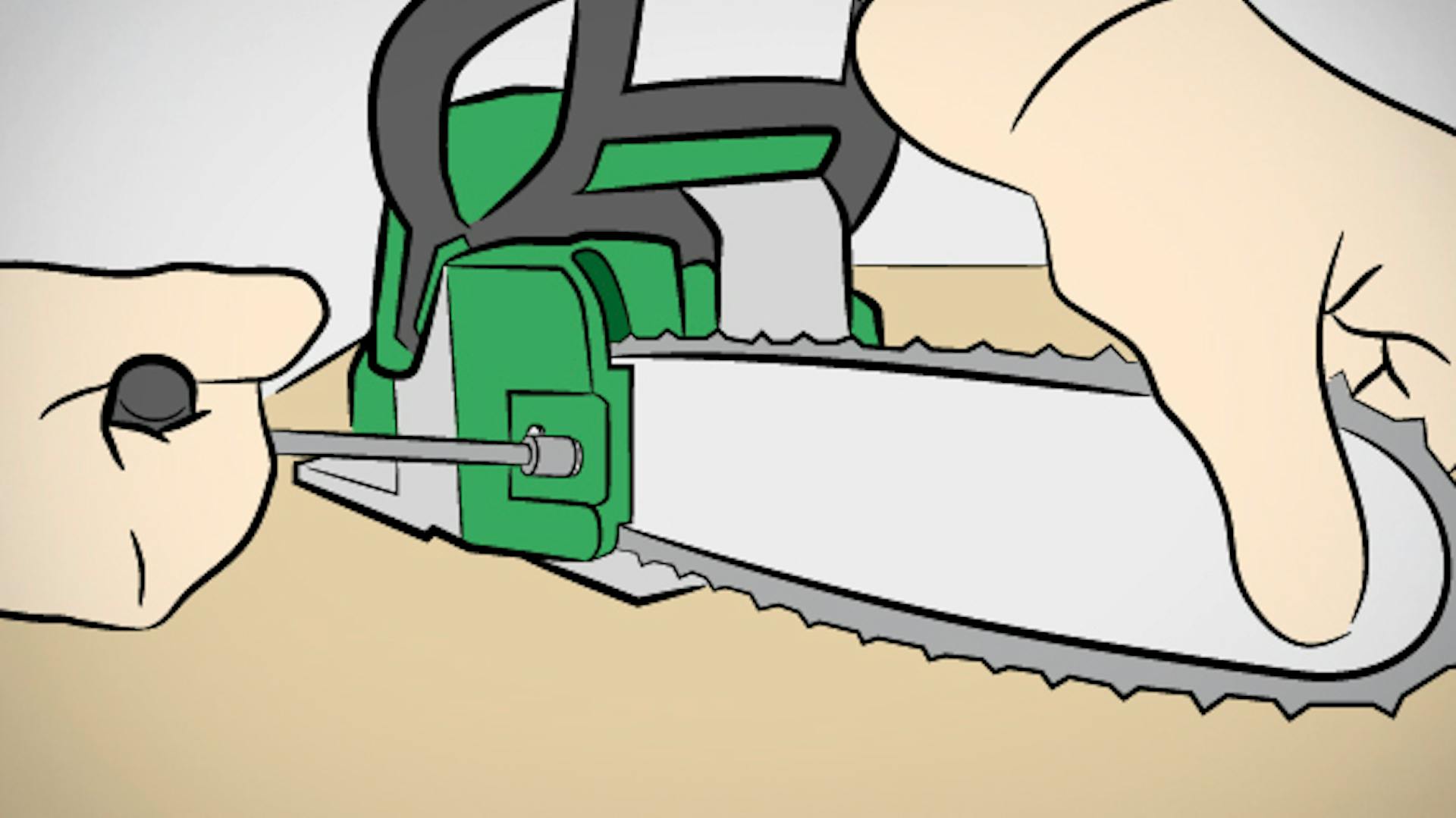 La motosega è strisciata e il tensionamento della catena è controllato.