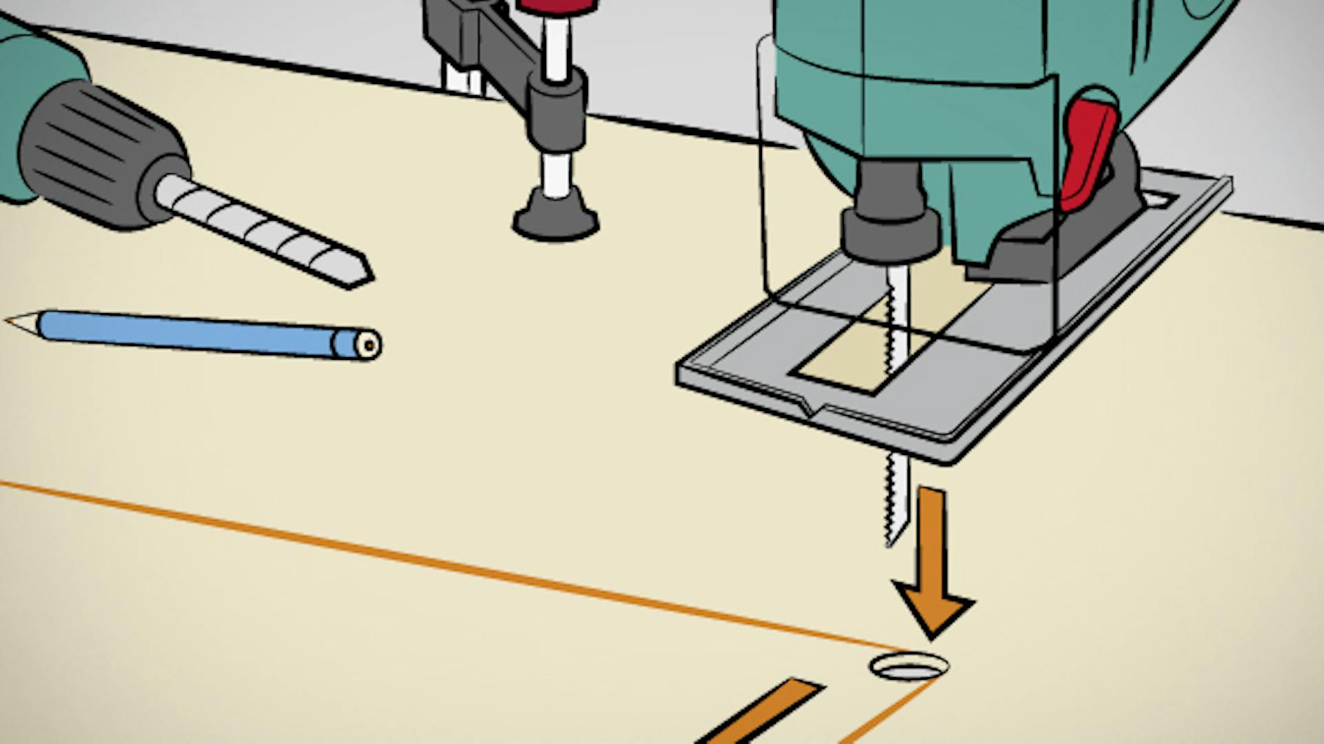 Un taglio su un pannello viene tagliato correttamente con un trapano e un seghetto.