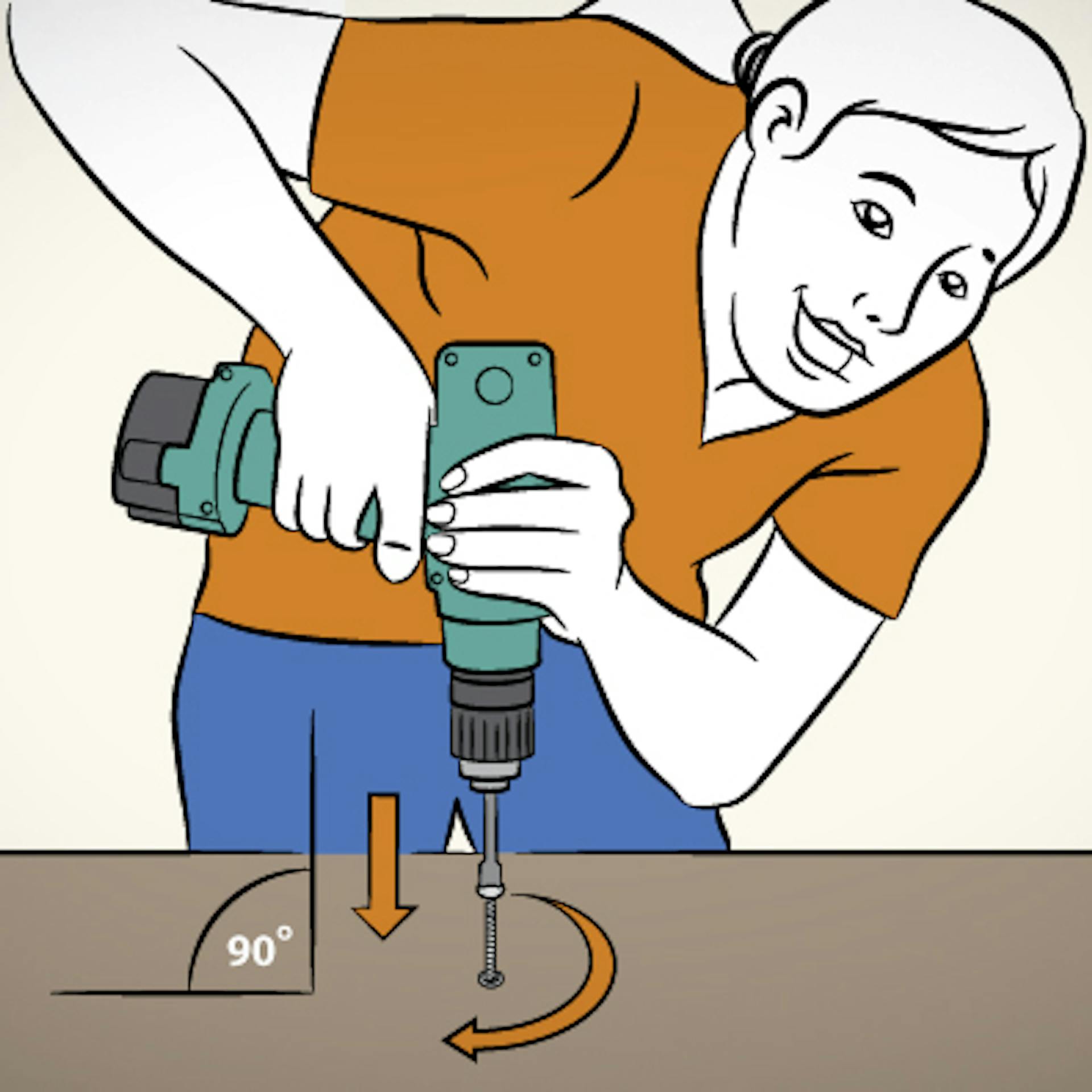 Heimwerkerin dreht Schraube mit Akkuschrauber fest.