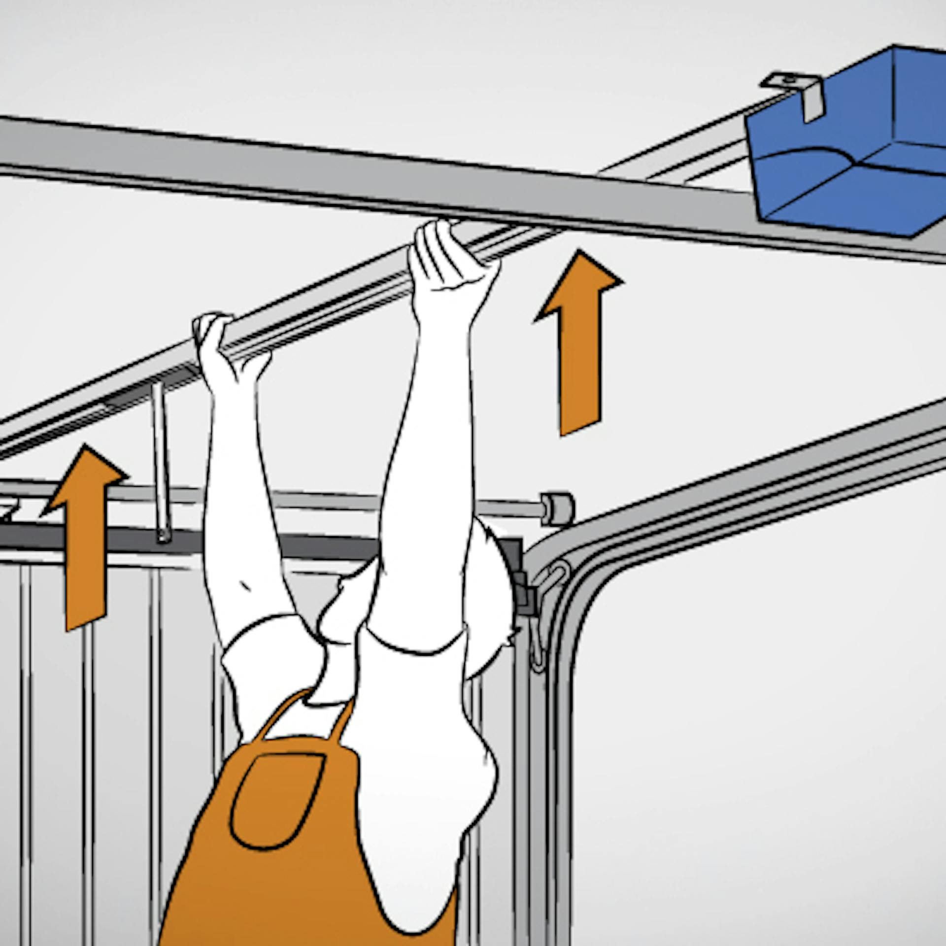 Mann bringt Antrieb am Garagensturz an.