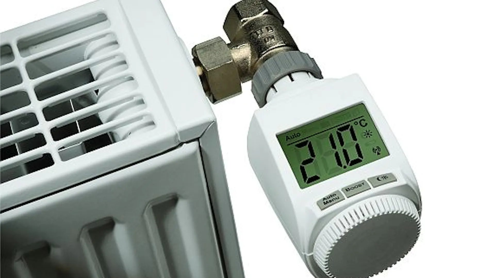 Elektronischer Thermostat Heizkörper, eingestellt auf 20ºC.