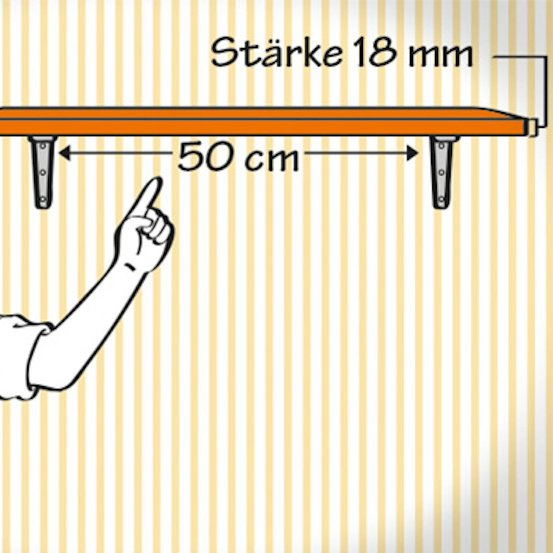 Zeichnung Heimwerker wählt passendes Material für Wandregal aus
