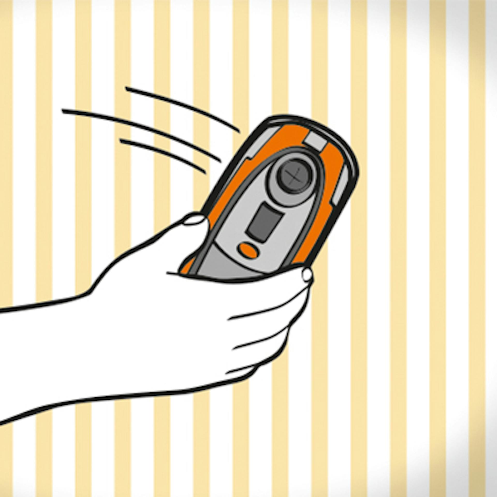 Heimwerker prüft Montagebereich an Wand mit Ortungsgerät