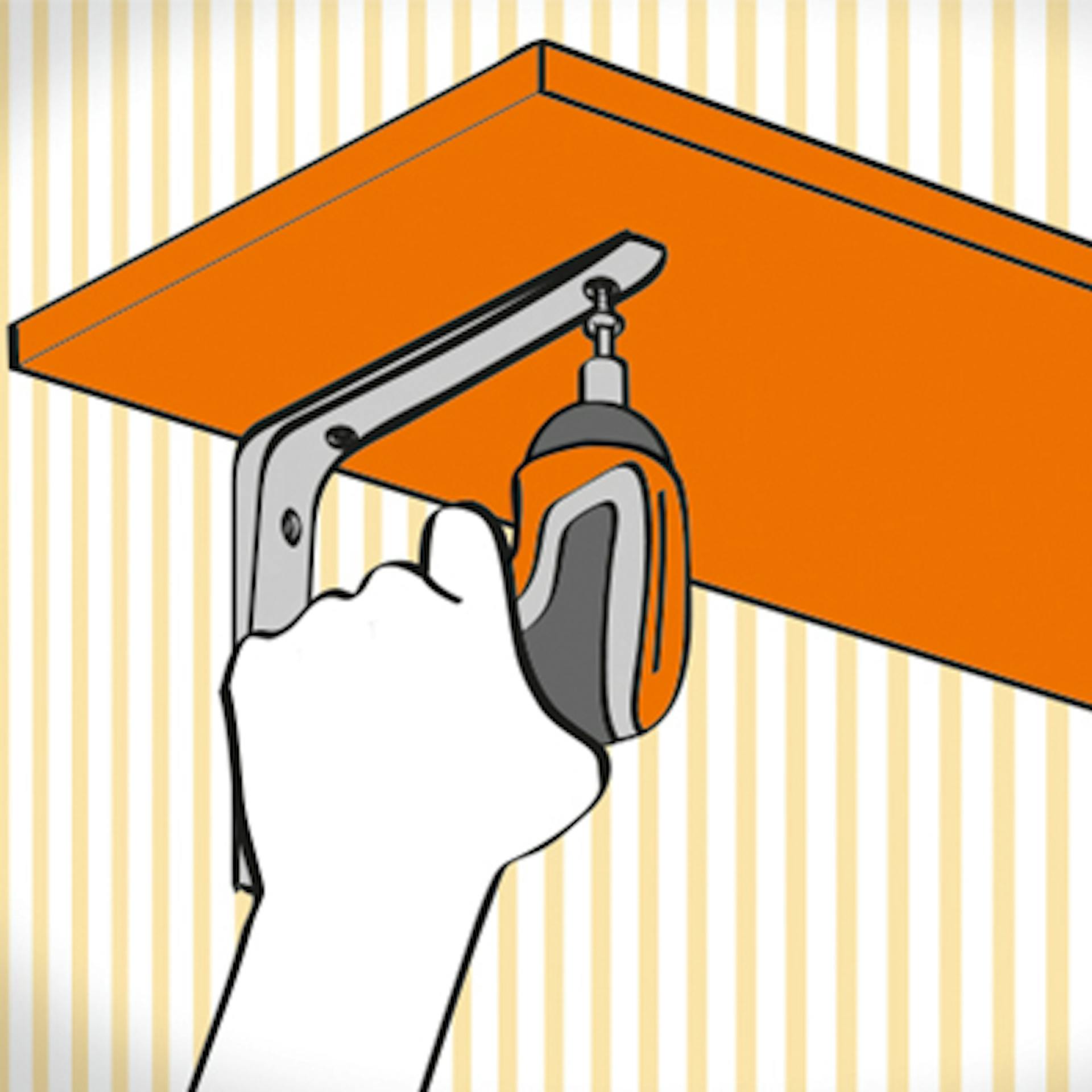 Halterungen werden mit einem Akkuschrauber am Wandregal befestigt