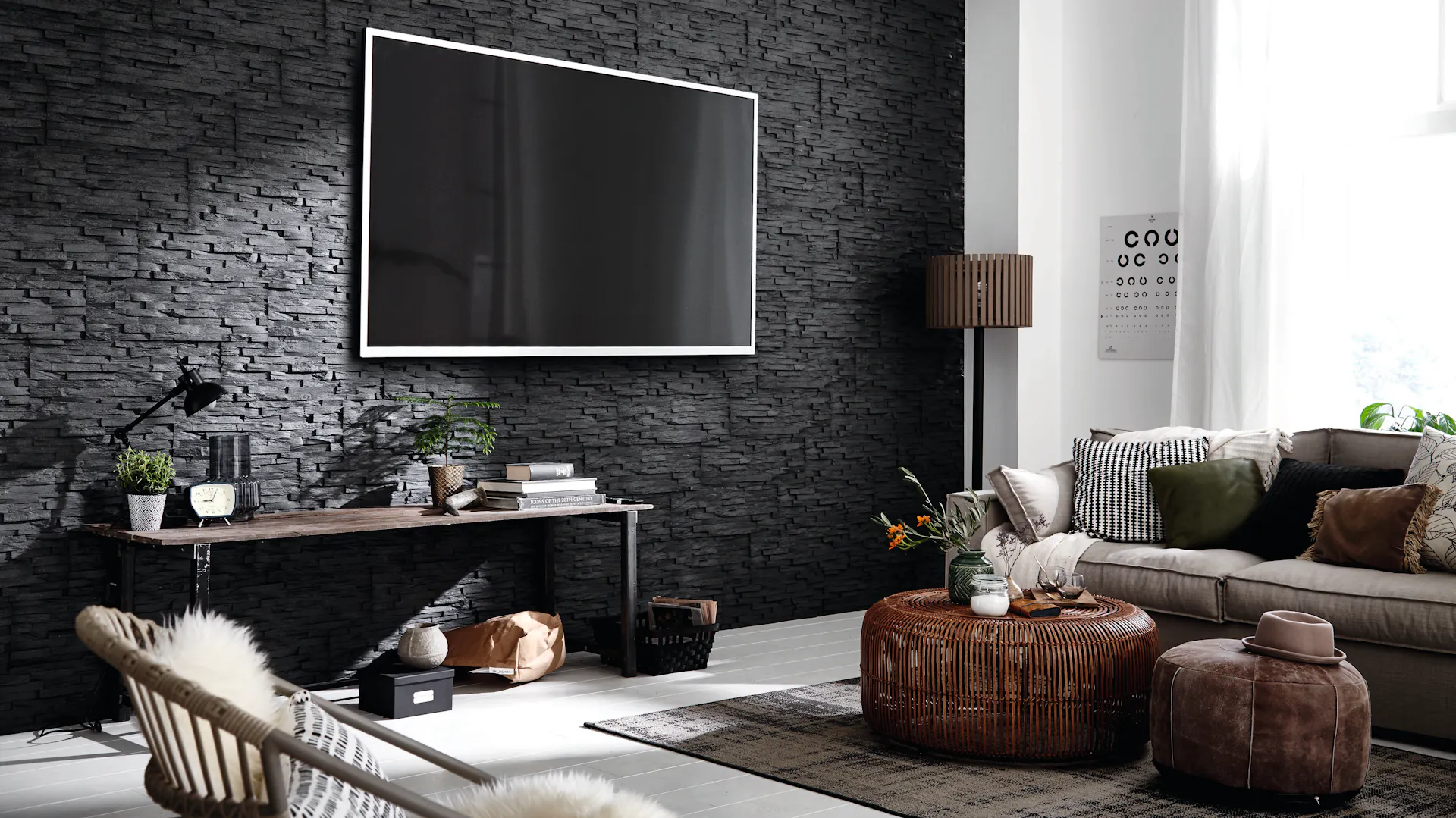 Wohnen Wohnung Wohnzimmer Fernseher Couch Tisch Übersicht