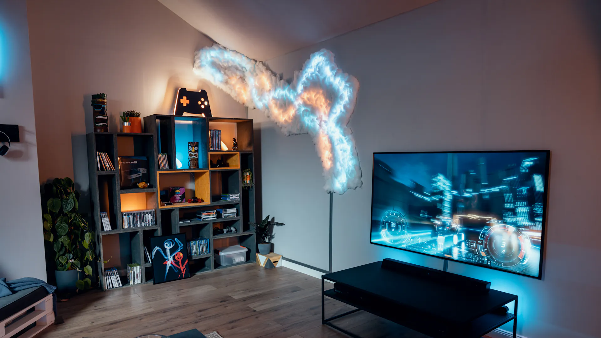 Gamingzimmer mit LED-Wolke aus Watte