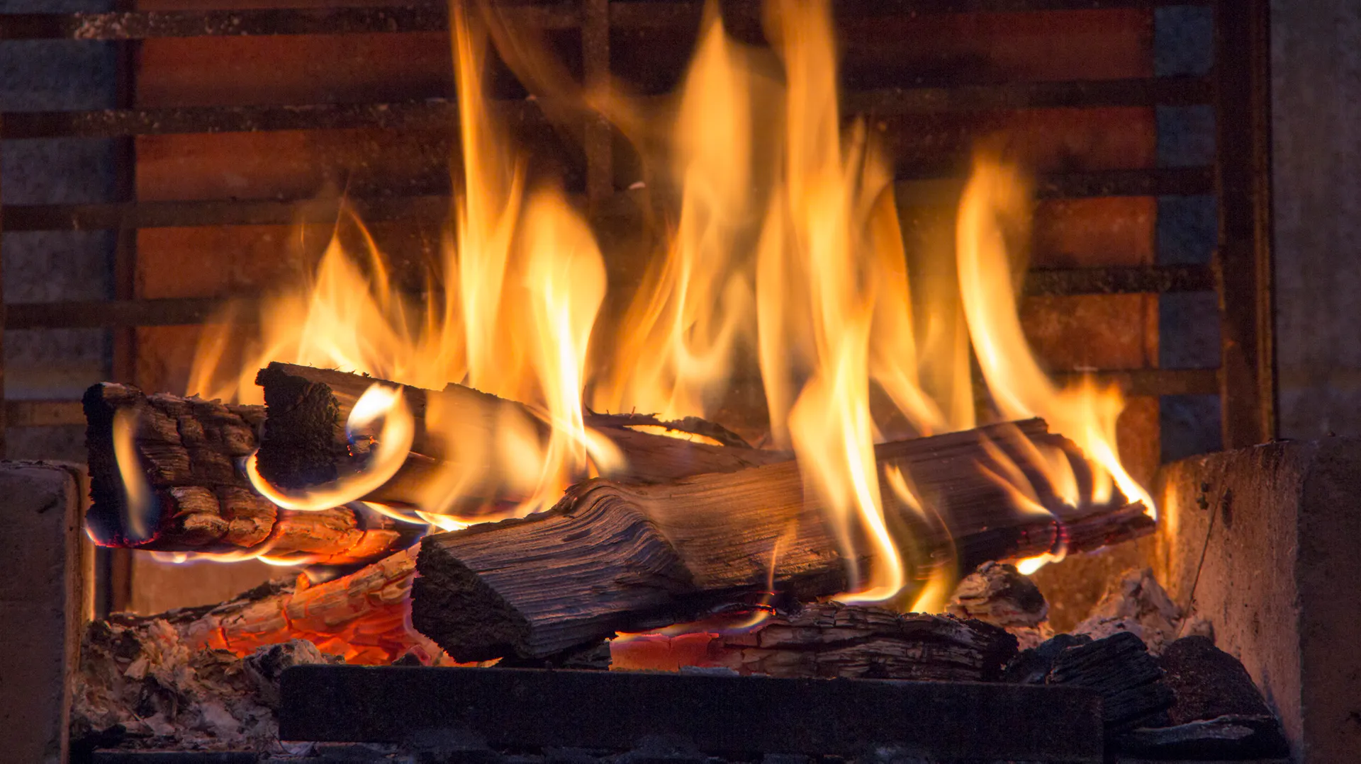 Brennendes Kaminfeuer mit Holz