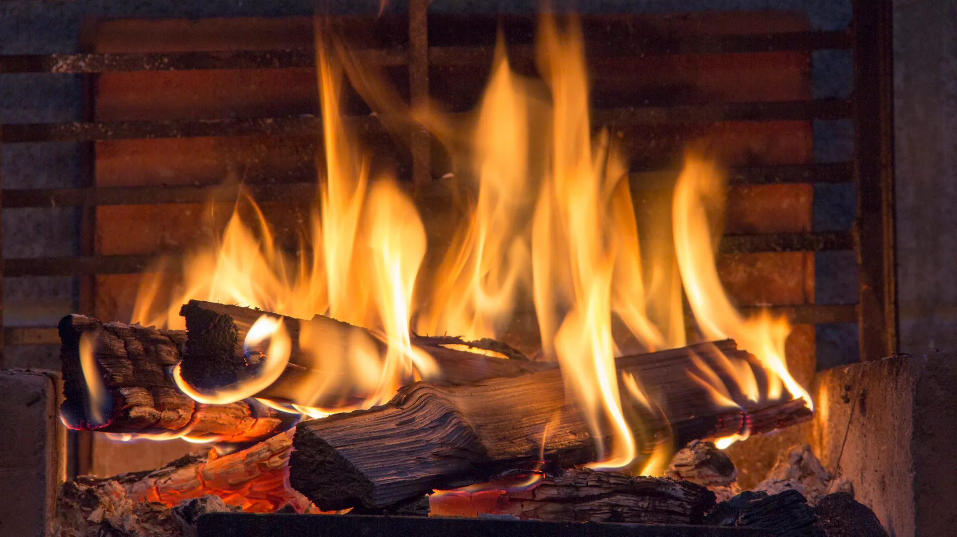 Feuer brennt in einem Kamin.