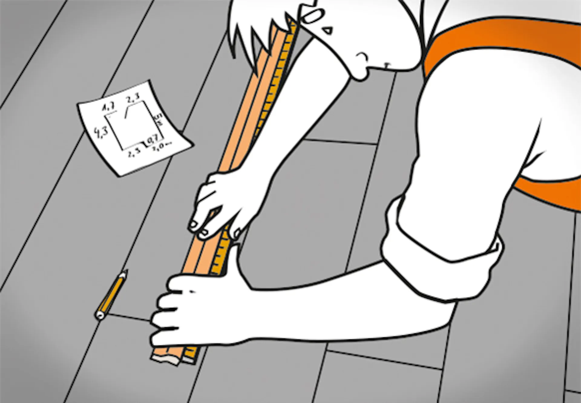 Una persona misura la lunghezza necessaria del battiscopa