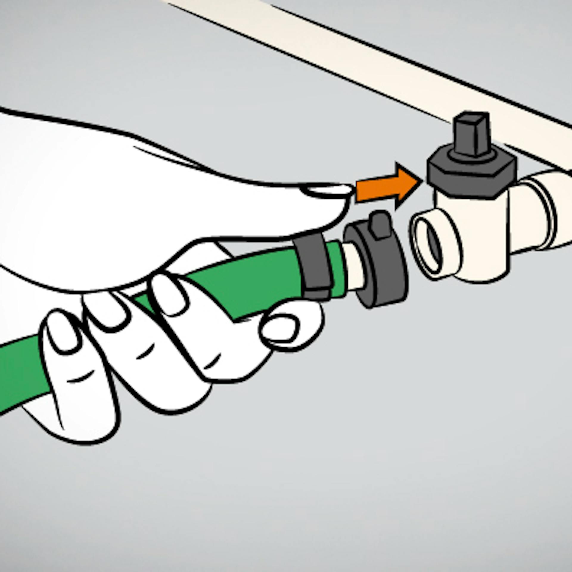 A tömlő csatlakoztatása a fűtőtest töltőcsonkjára