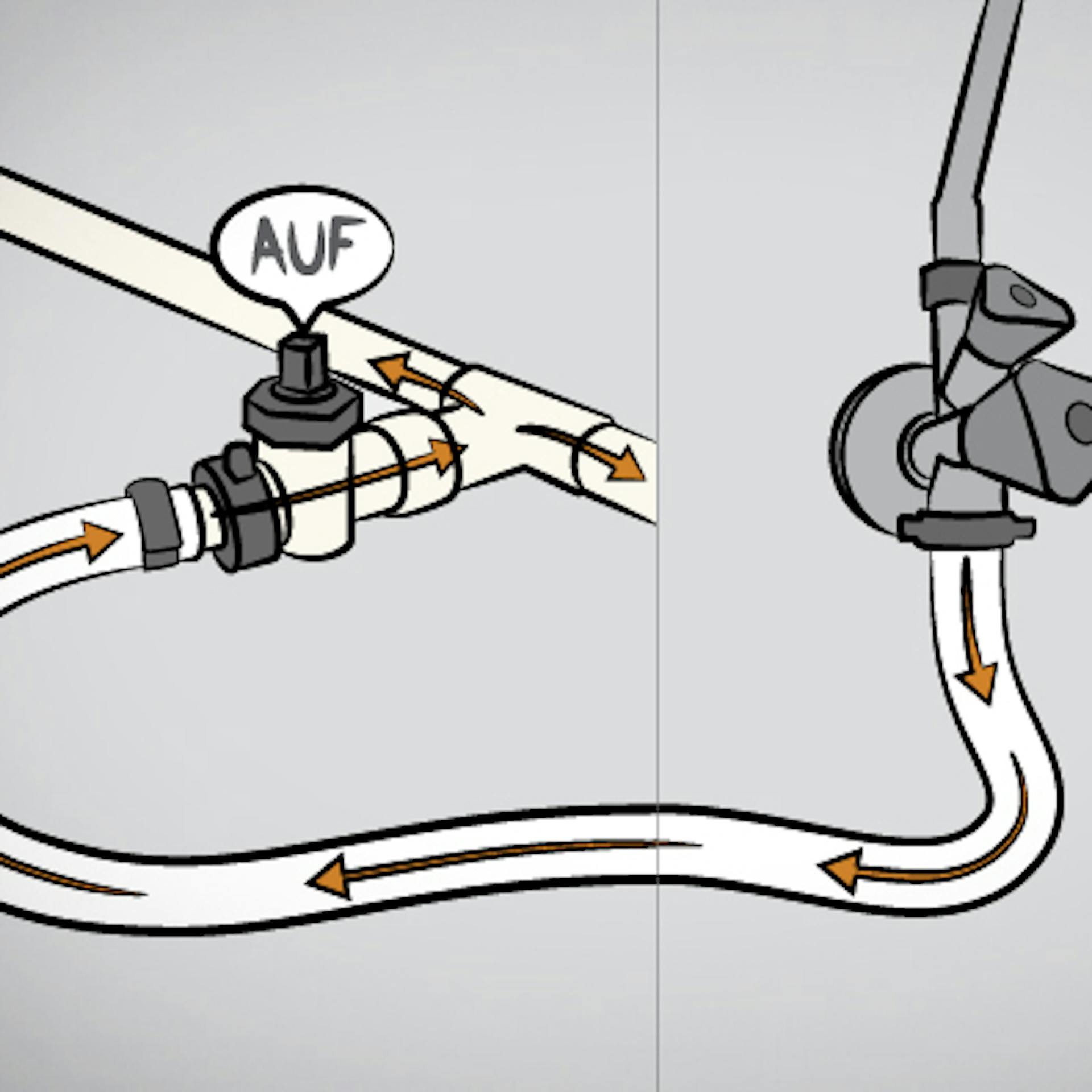 A víz átfolyik a vízvezetékre csatlakoztatott tömlőből a betöltőcsonkon keresztül a fűtőberendezésbe