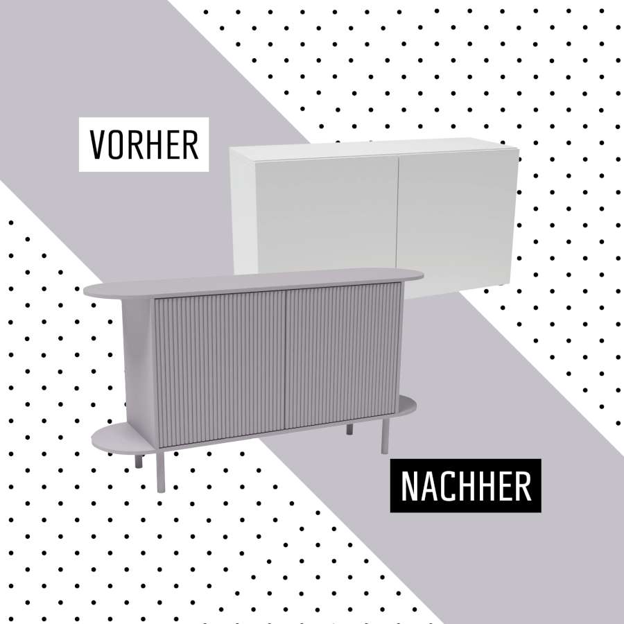 IKEA Sideboard BESTA im Vorher und Nachher Vergleich.