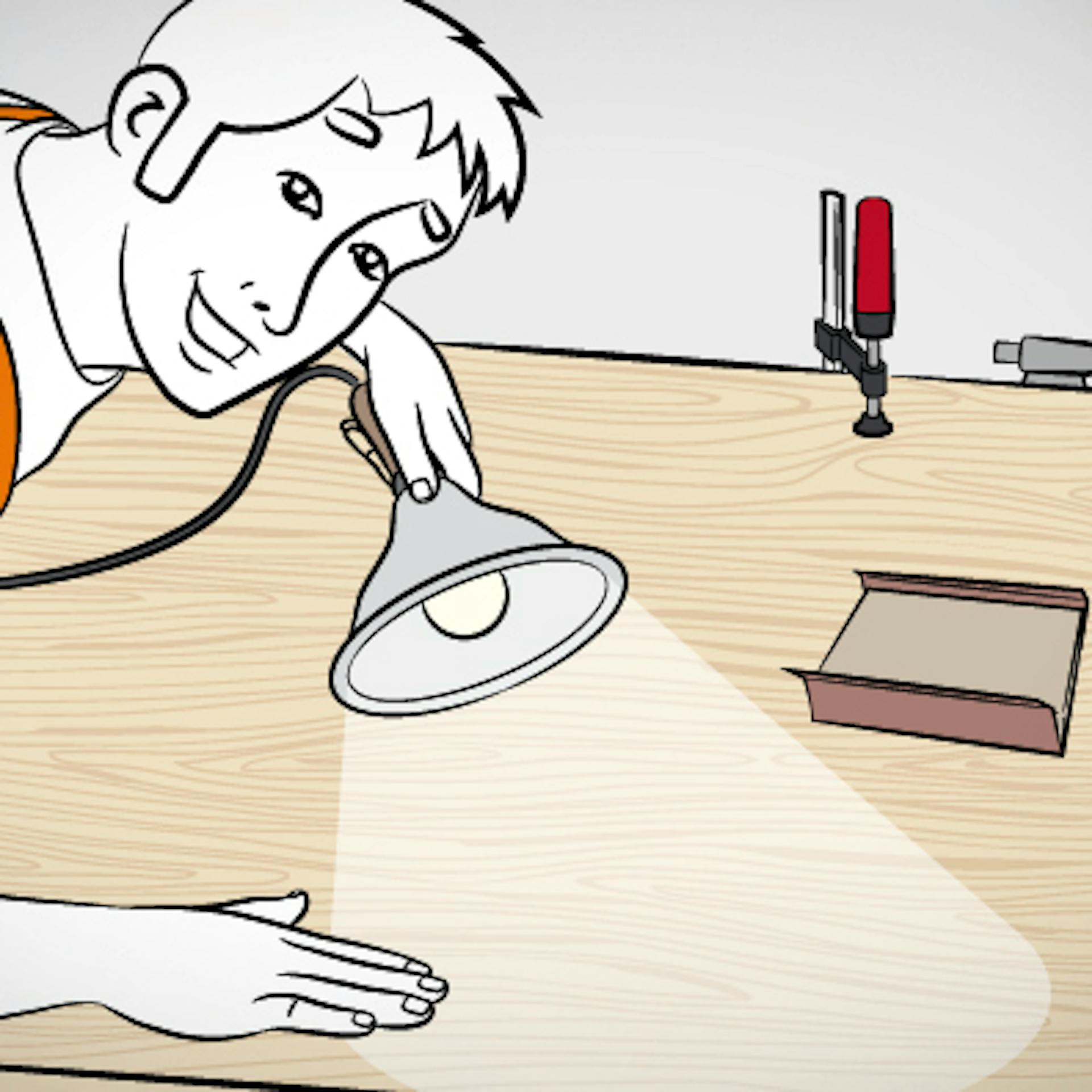 Pracovník kontroluje výsledok brúsenia pod lampou