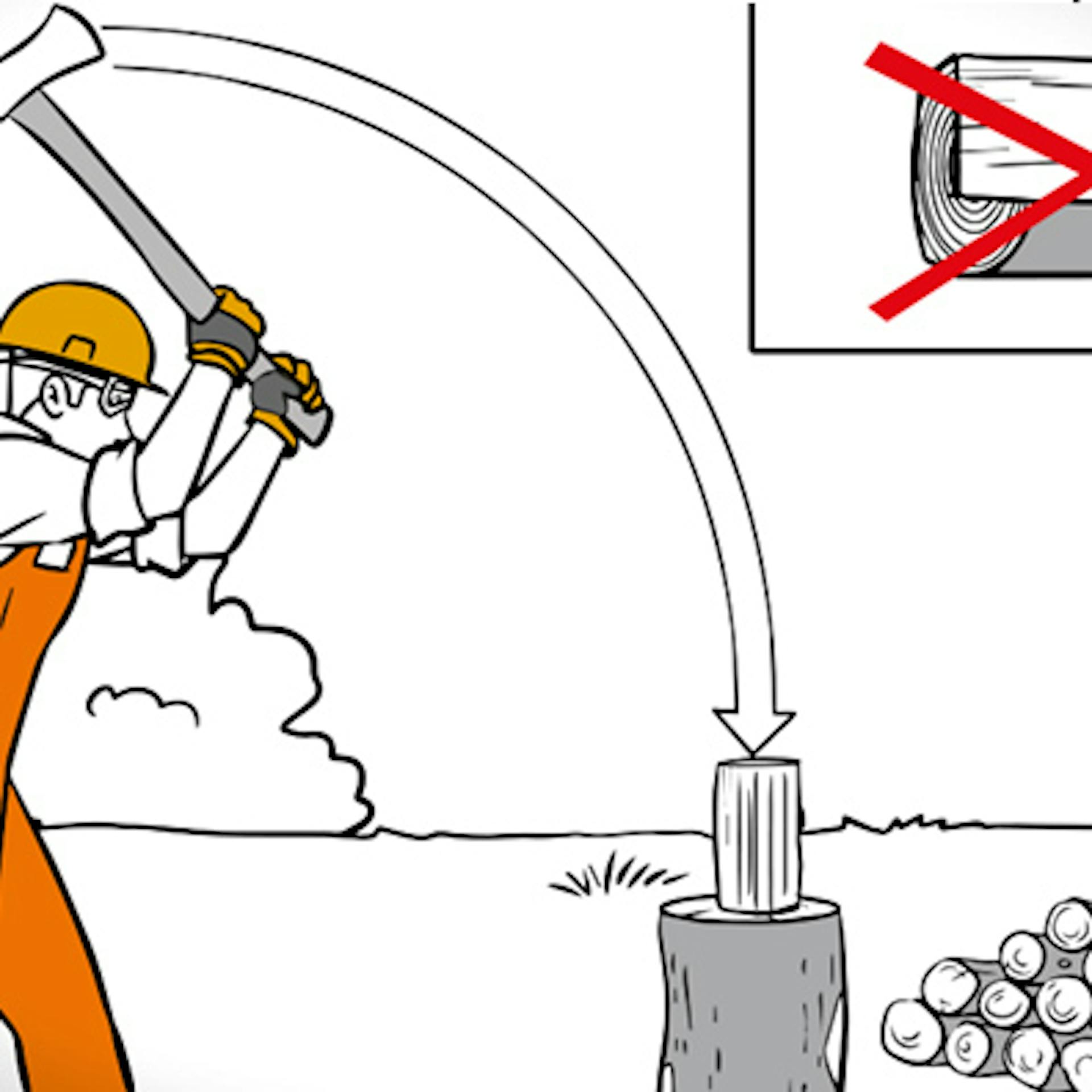 Mann spaltet Holz mit Axt