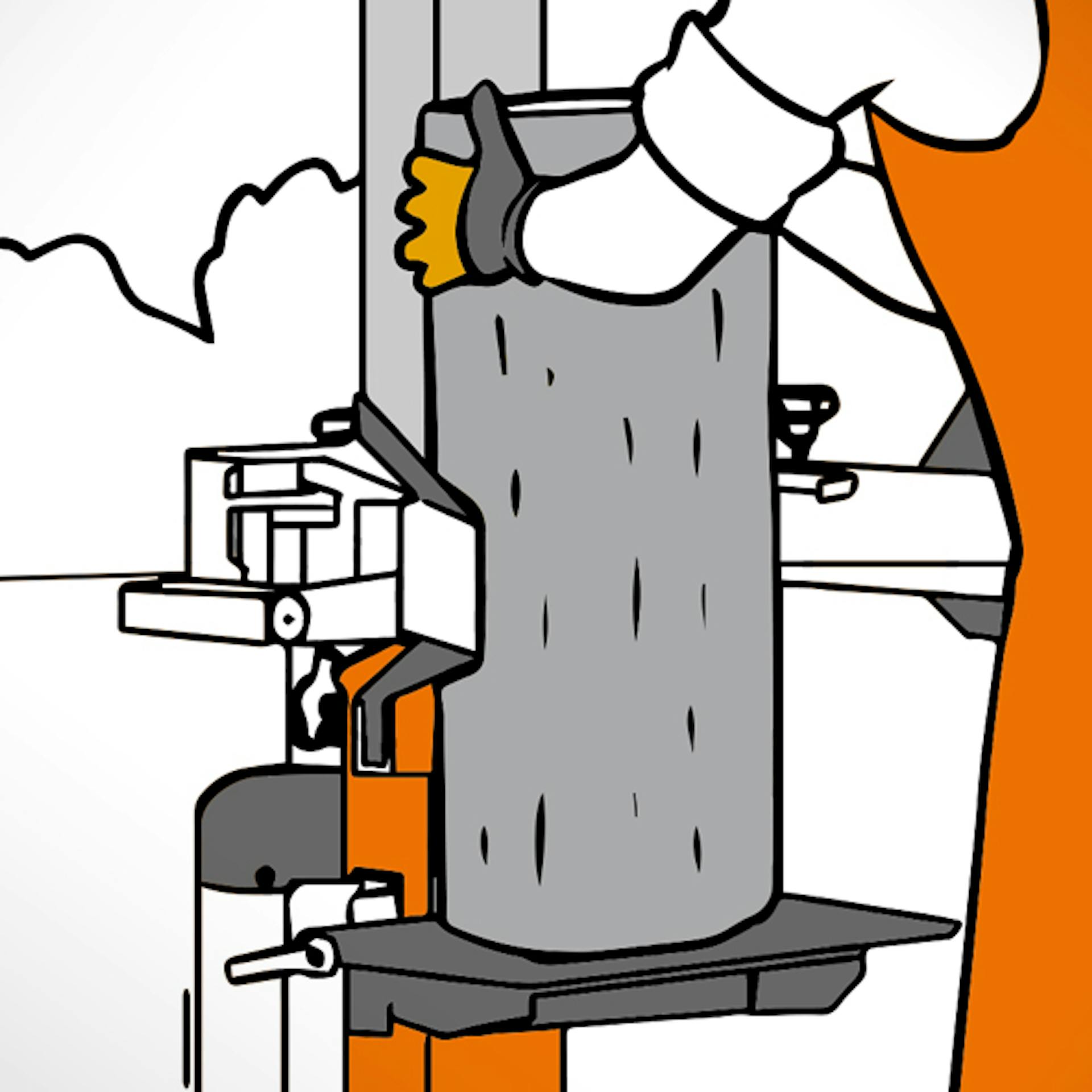 Heimwerker stellt Holzstück längs in den Holzspalter.