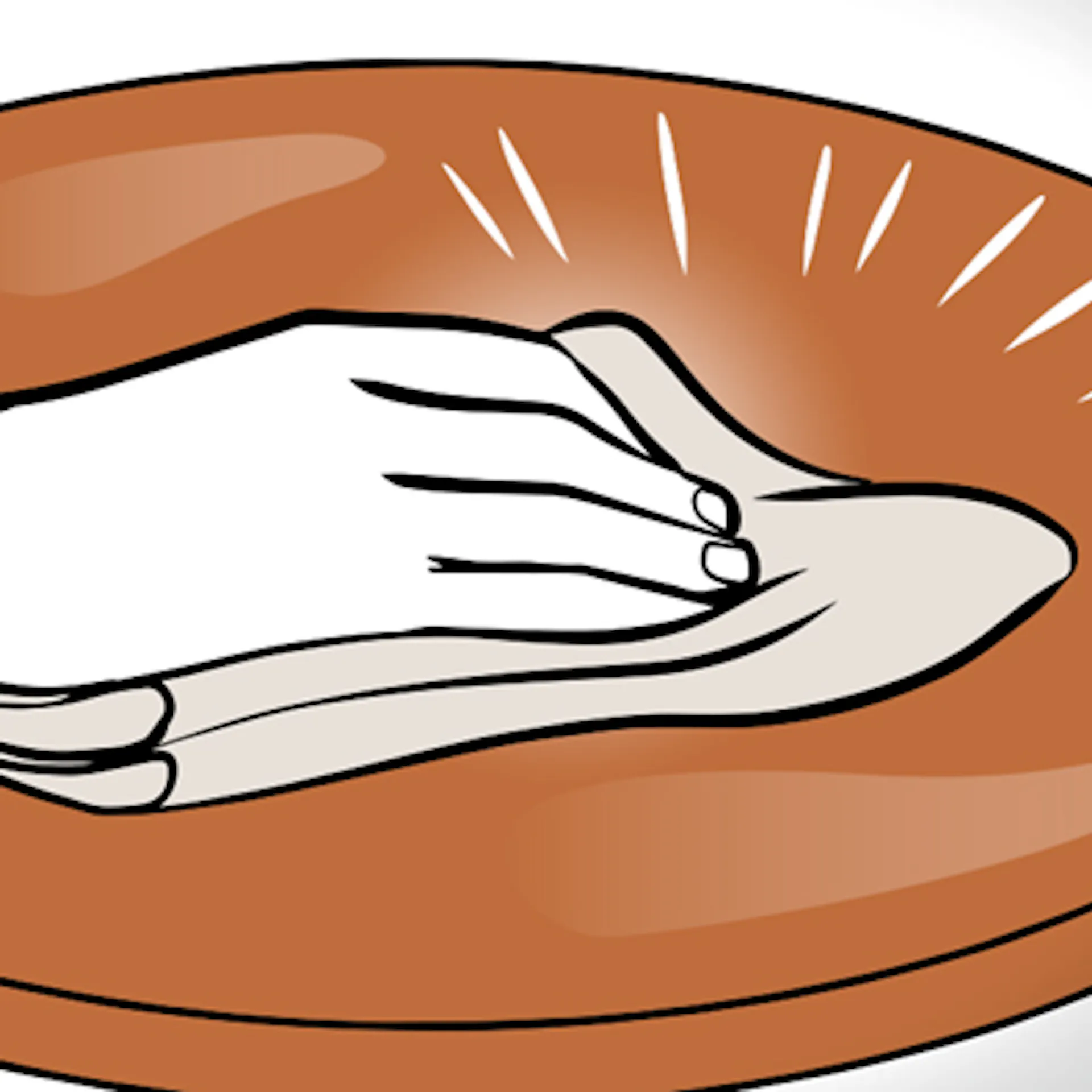 Hand mit Tuch auf Holz