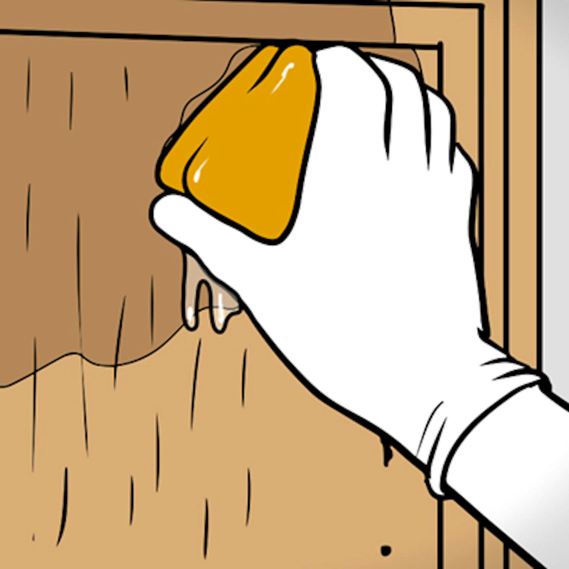 Das Holz wird mit einem Schwamm gereinigt