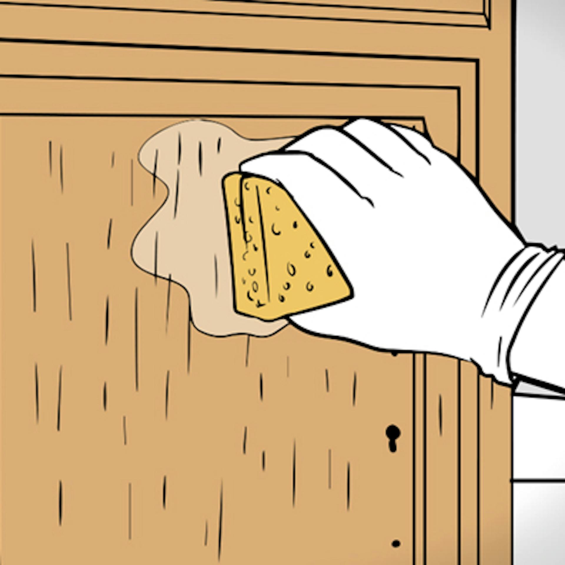 Firnis wird mit einem Schwamm entfernt