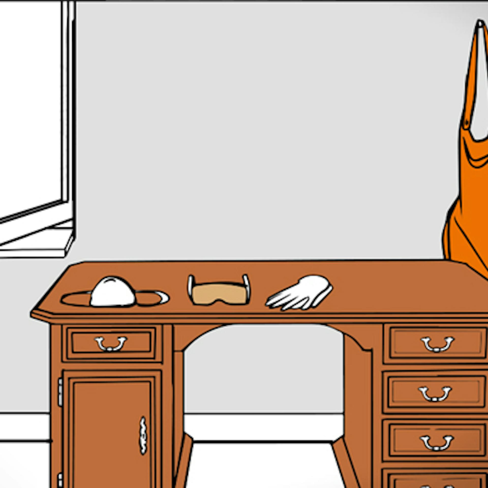 Mundschutz, Brille und Handschuhe auf Holztisch