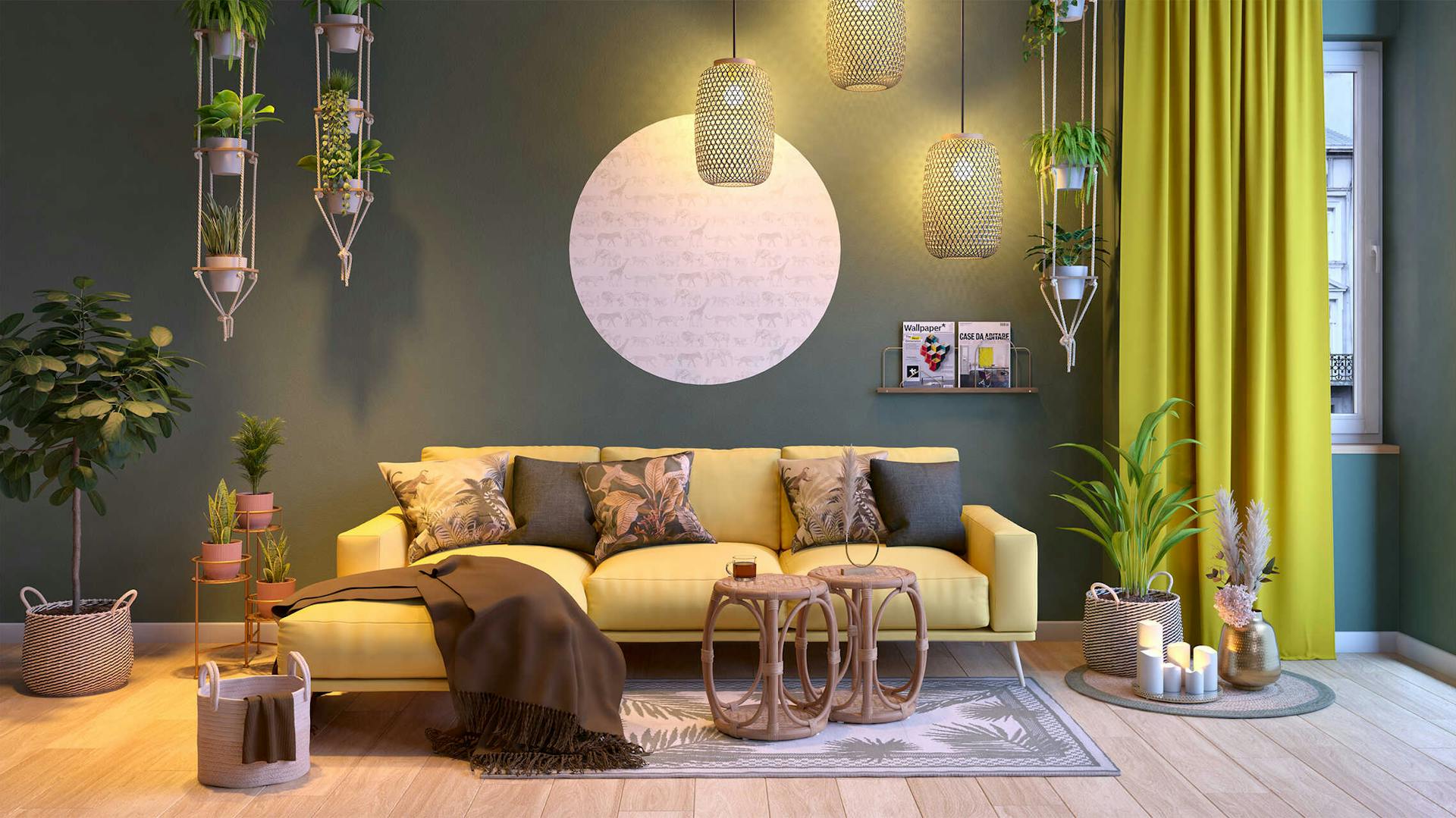 Wohnzimmer im Jungle-Botanik-Stil