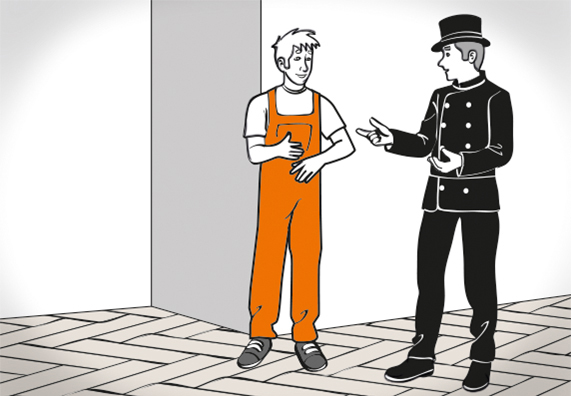 Pracovník sa radí s kominárom