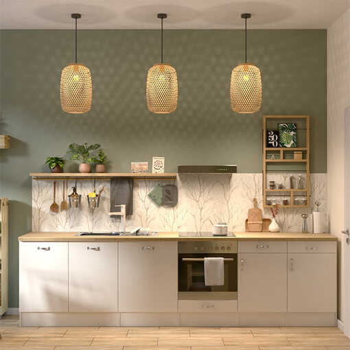 Skandi-Küche in Pastellgrün mit einfacher Küchenzeile