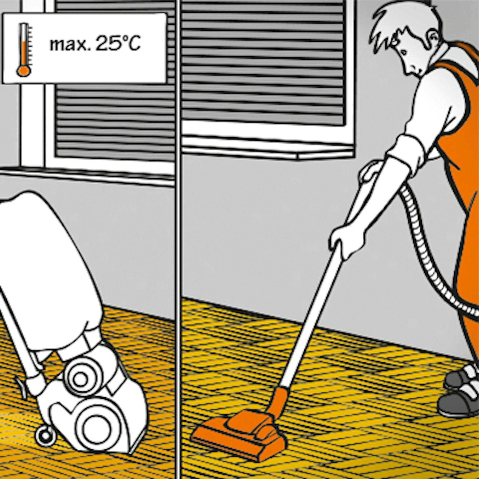 Uomo con levigatrice e uomo con aspirapolvere.